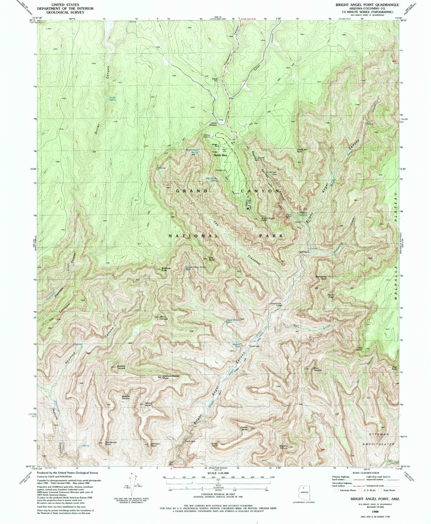 USGS Classic Bright Angel Point Arizona 7.5'x7.5' Topo Map Image