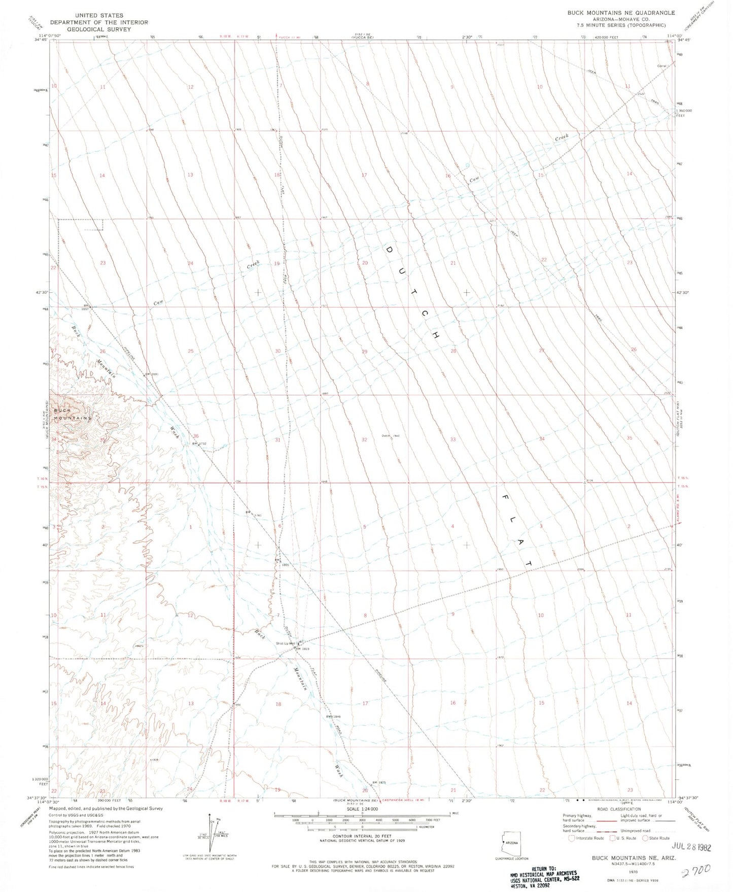 Classic USGS Buck Mountains NE Arizona 7.5'x7.5' Topo Map Image