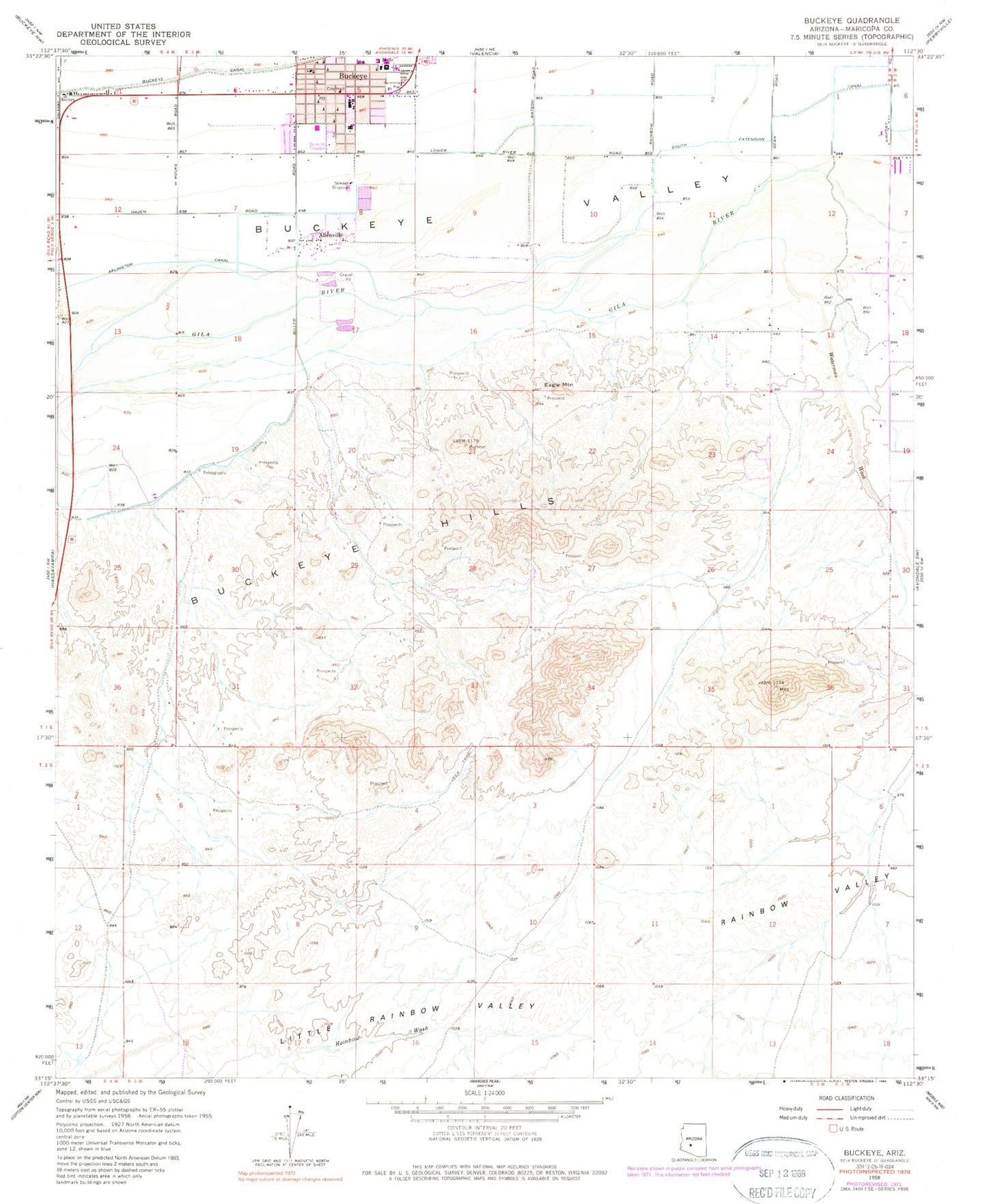 Classic USGS Buckeye Arizona 7.5'x7.5' Topo Map Image
