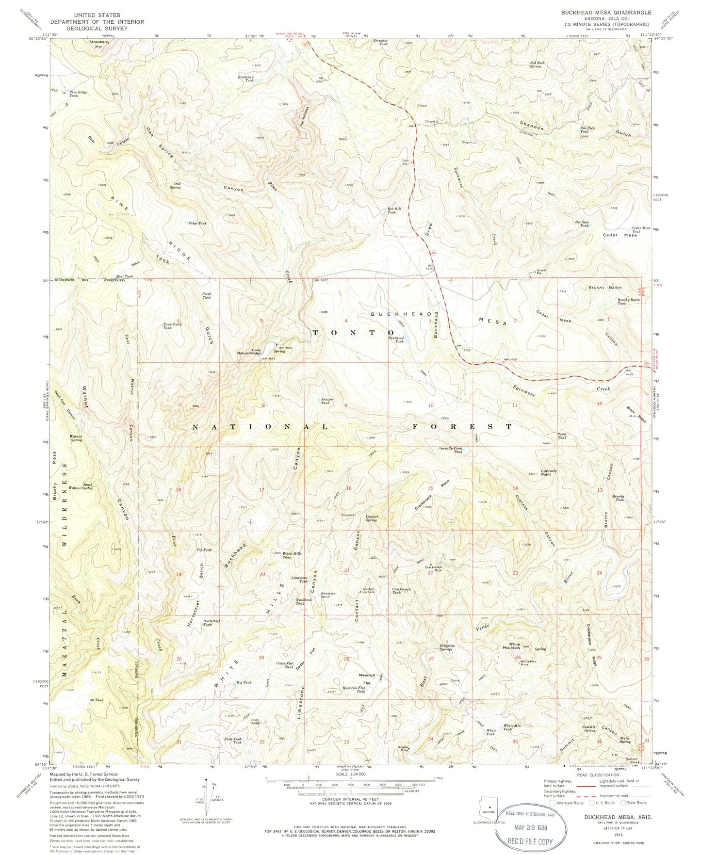 Classic USGS Buckhead Mesa Arizona 7.5'x7.5' Topo Map Image
