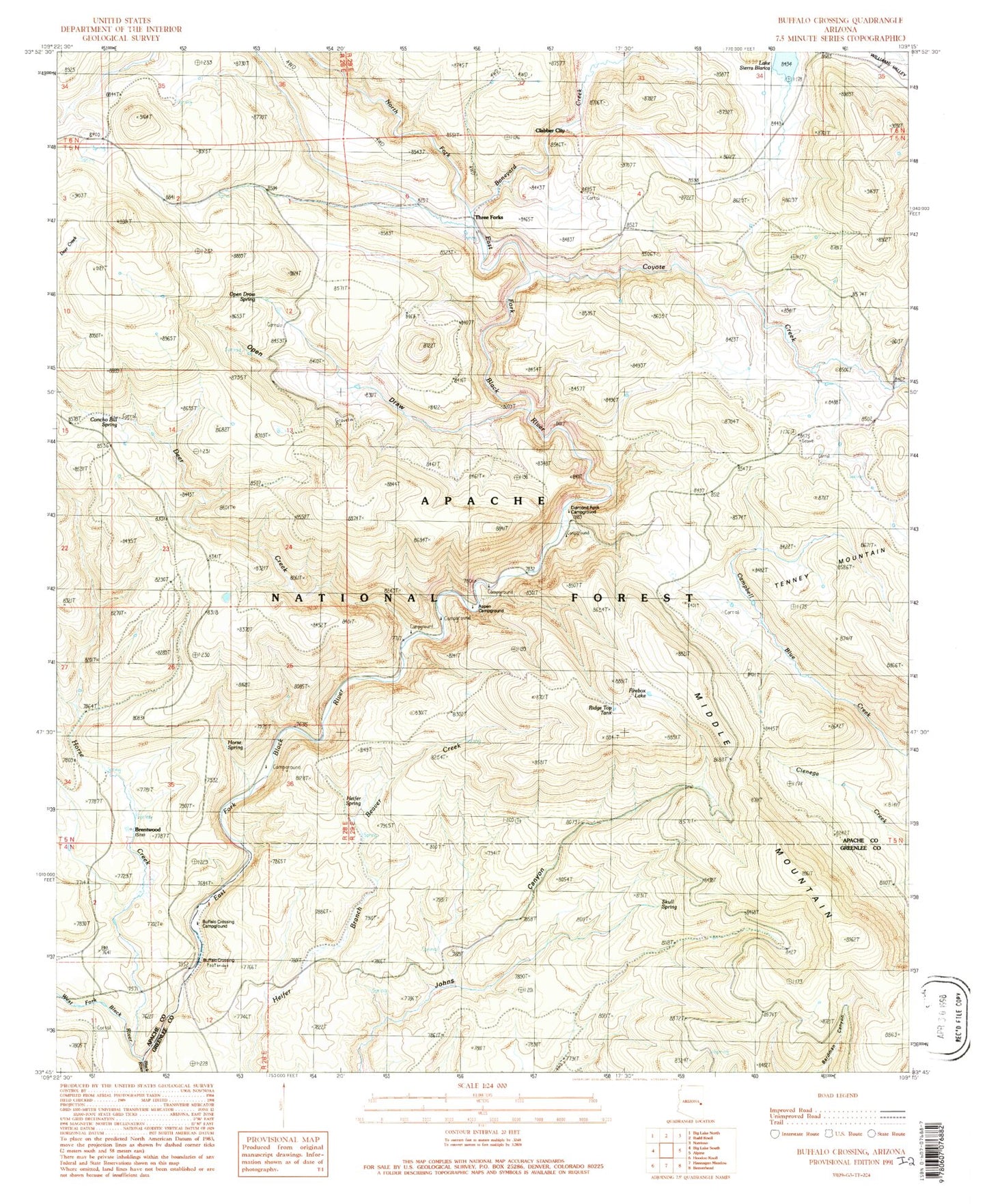 Classic USGS Buffalo Crossing Arizona 7.5'x7.5' Topo Map Image