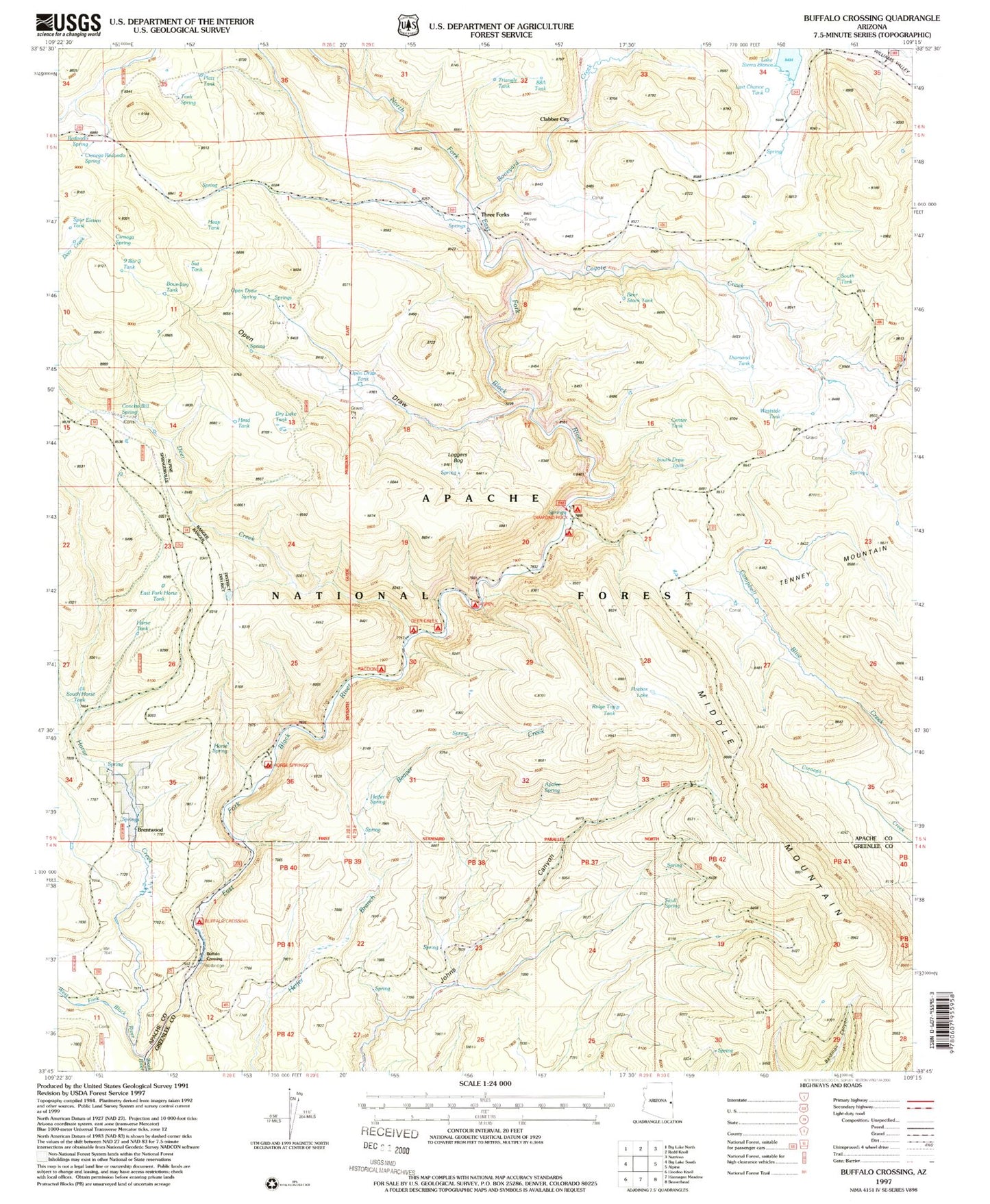 Classic USGS Buffalo Crossing Arizona 7.5'x7.5' Topo Map Image