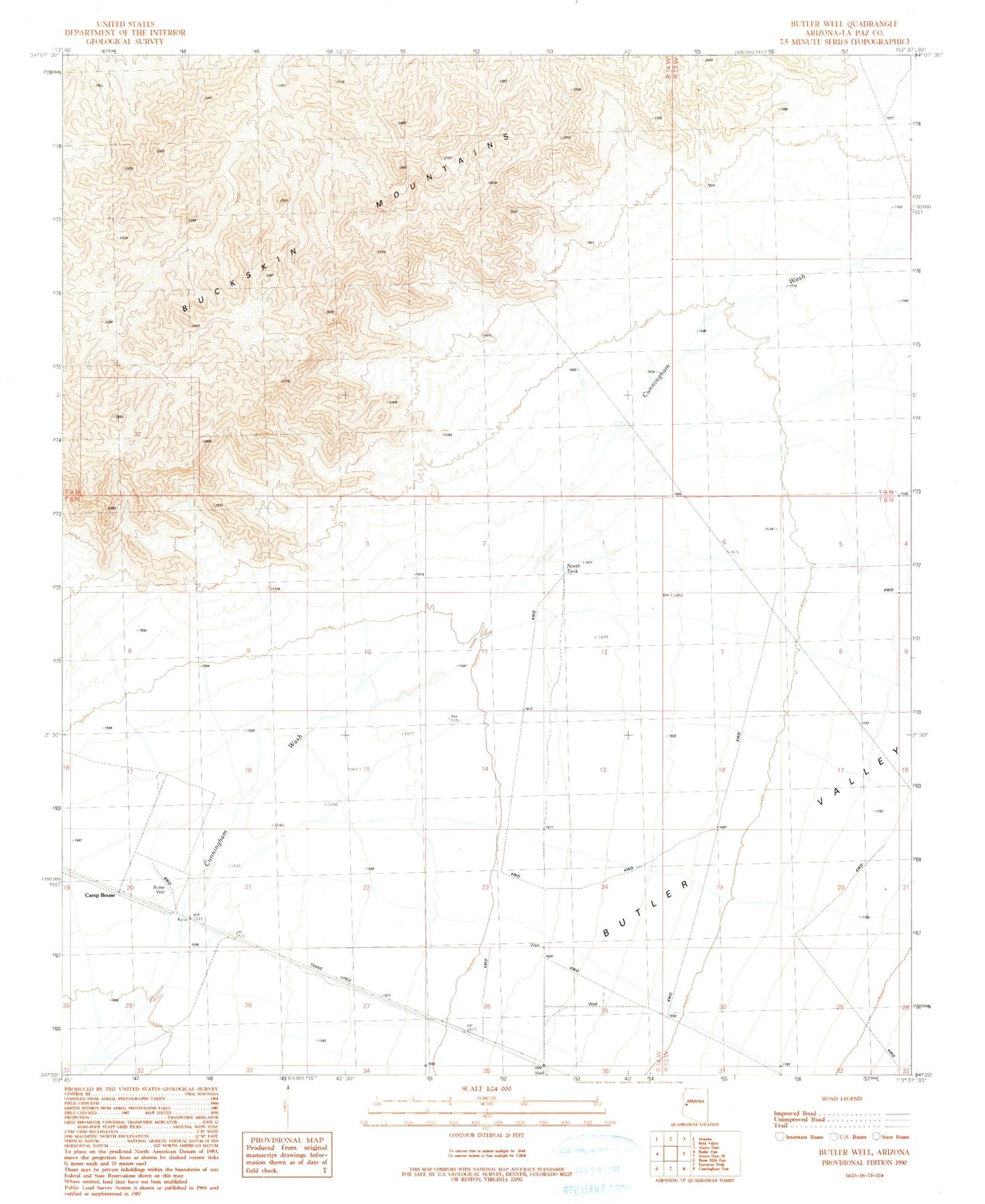 Classic USGS Butler Well Arizona 7.5'x7.5' Topo Map Image