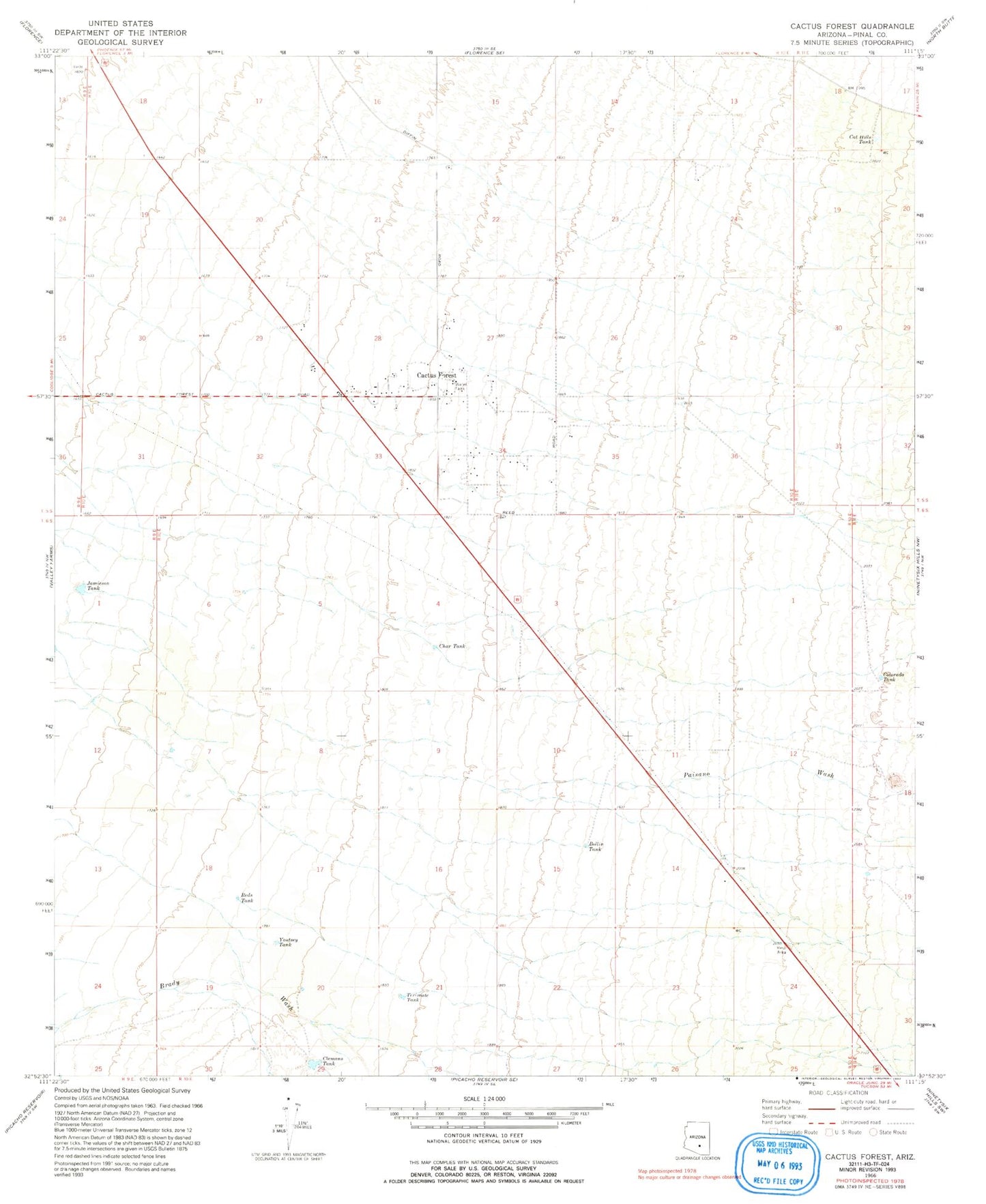 Classic USGS Cactus Forest Arizona 7.5'x7.5' Topo Map Image