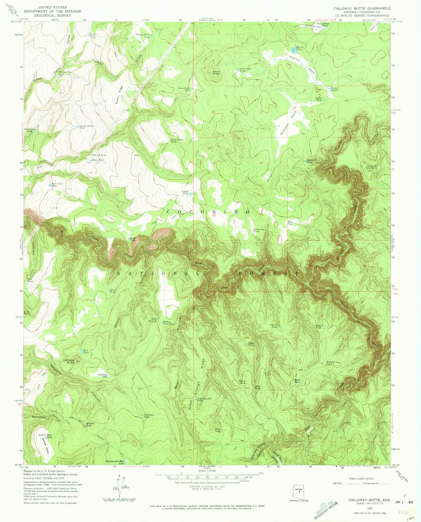 Classic USGS Calloway Butte Arizona 7.5'x7.5' Topo Map Image