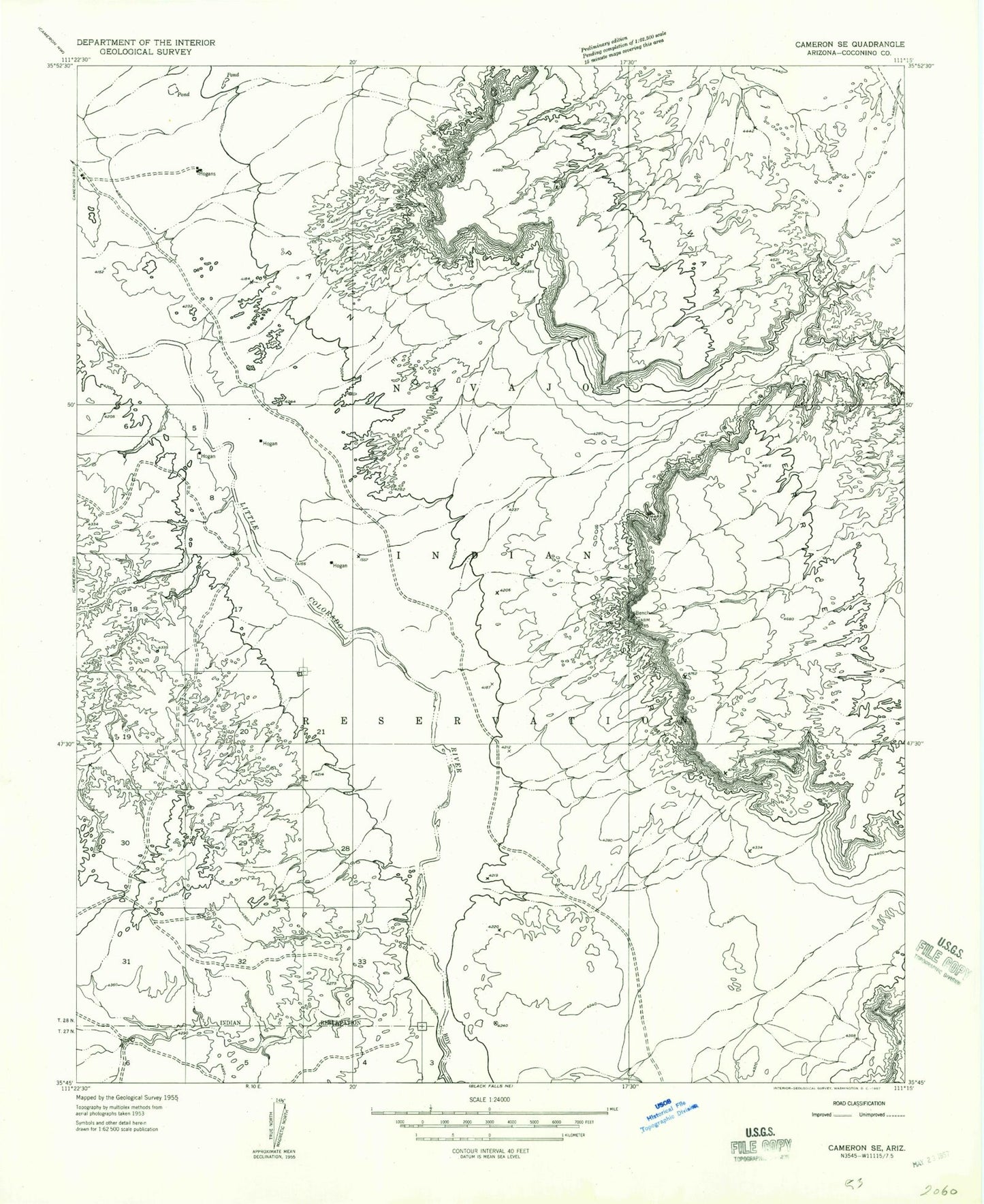 Classic USGS Cameron SE Arizona 7.5'x7.5' Topo Map Image