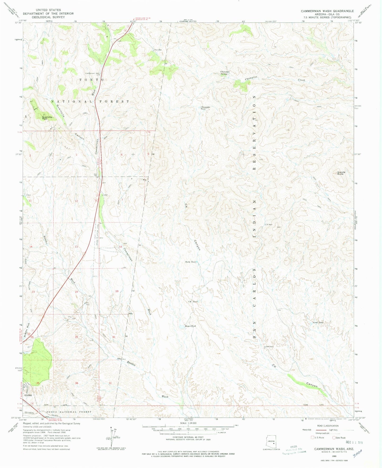 Classic USGS Cammerman Wash Arizona 7.5'x7.5' Topo Map Image