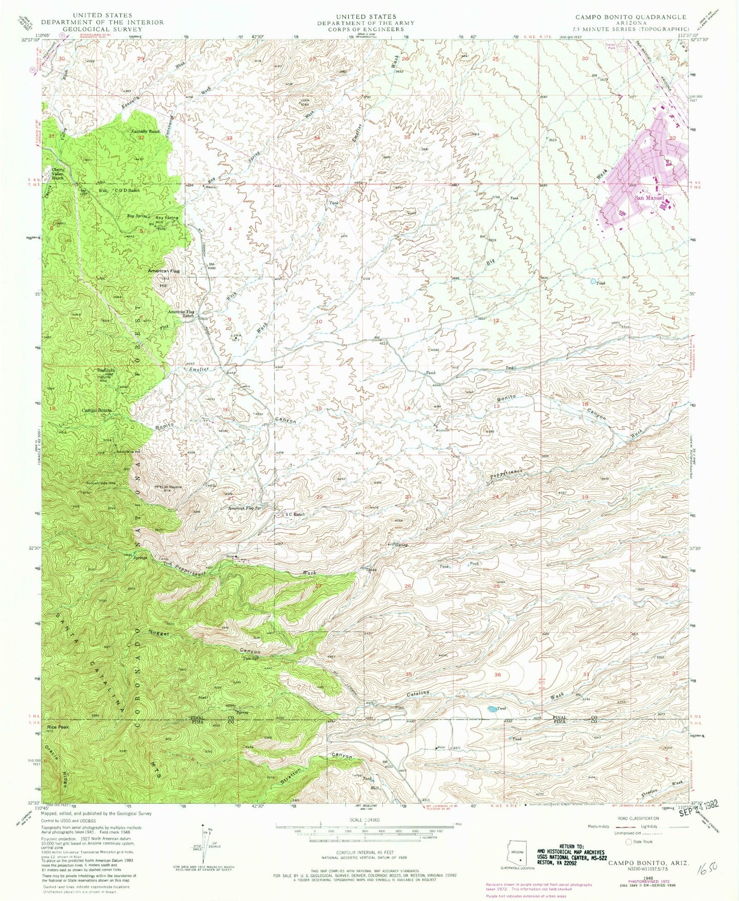 Classic USGS Campo Bonito Arizona 7.5'x7.5' Topo Map Image
