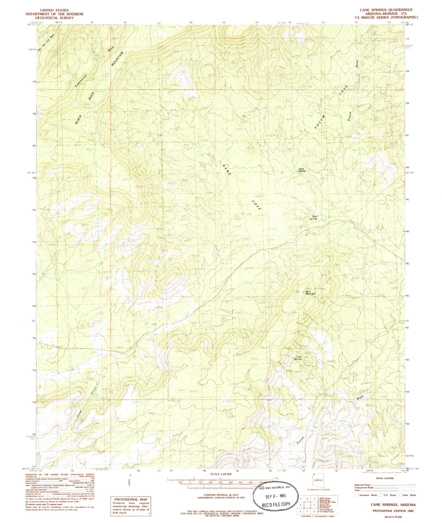Classic USGS Cane Springs Mountain Arizona 7.5'x7.5' Topo Map Image