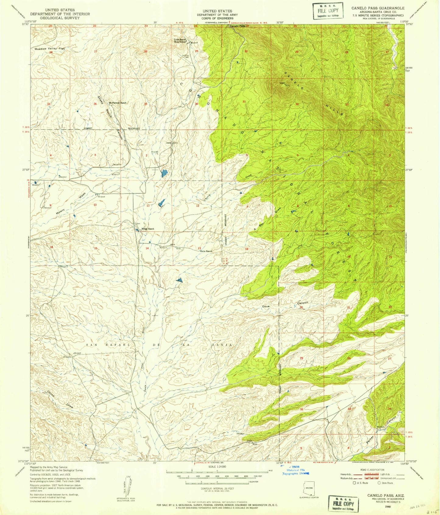 Classic USGS Canelo Pass Arizona 7.5'x7.5' Topo Map Image