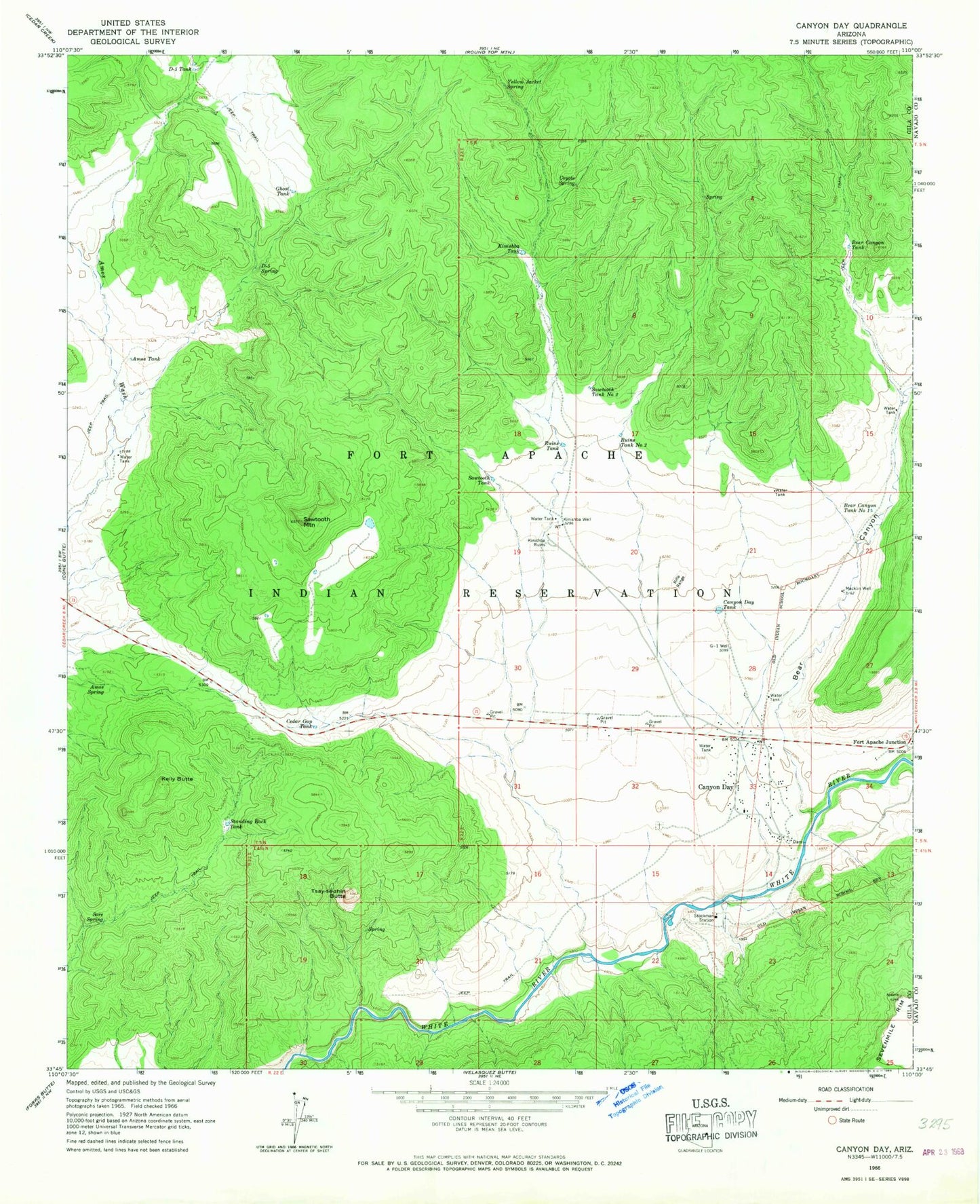 Classic USGS Canyon Day Arizona 7.5'x7.5' Topo Map Image