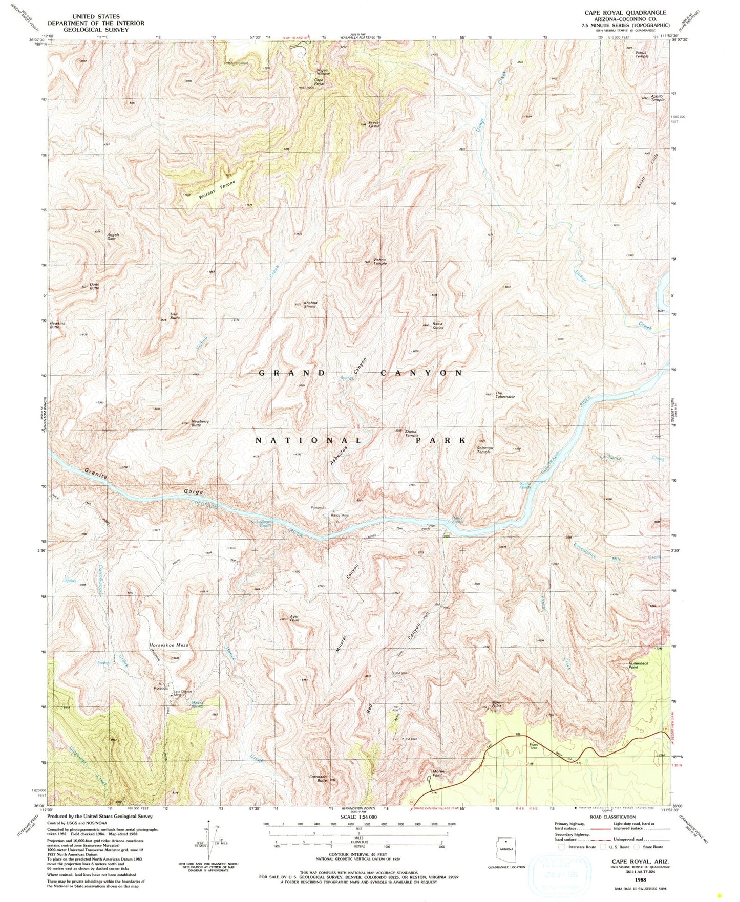USGS Classic Cape Royal Arizona 7.5'x7.5' Topo Map Image