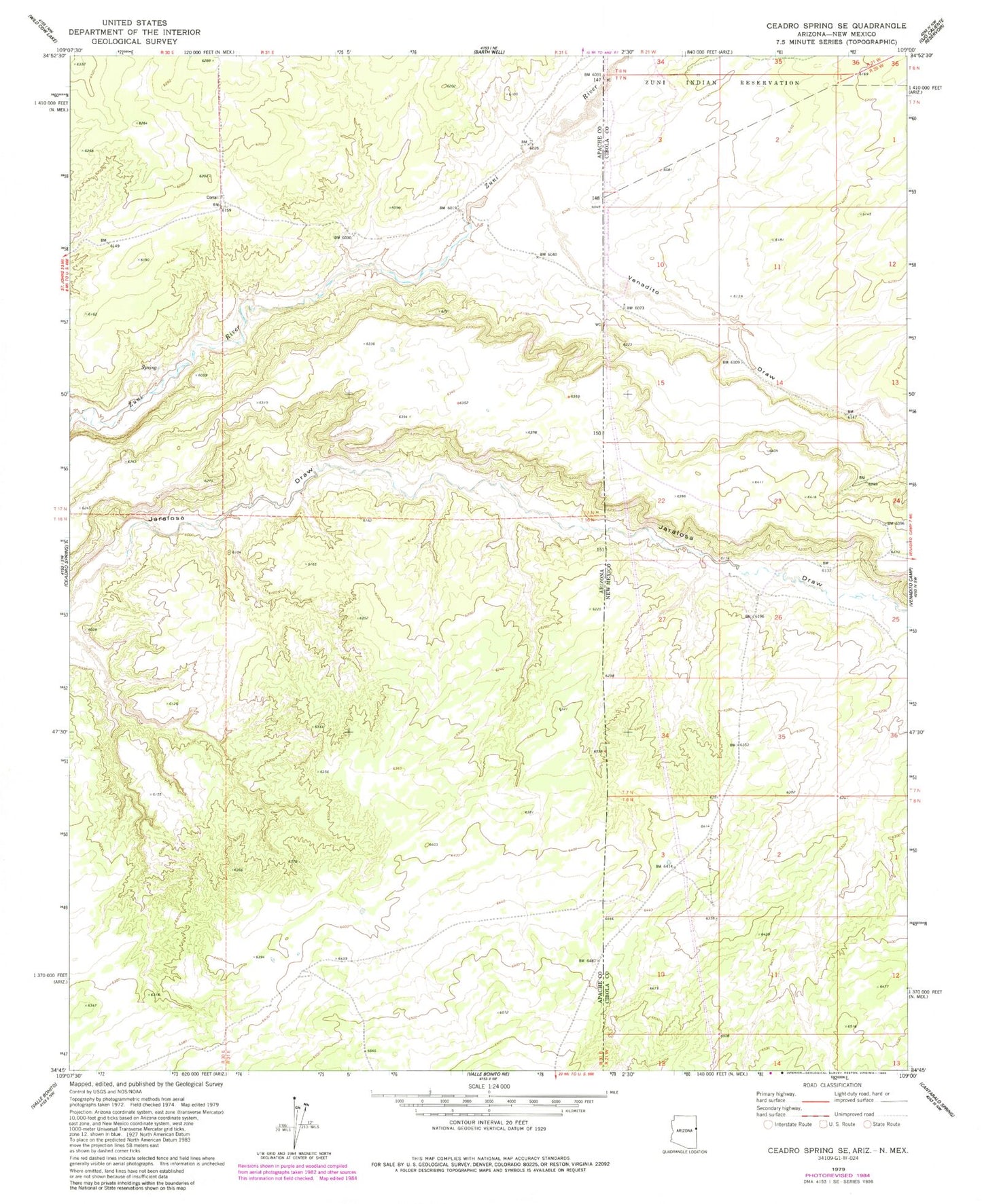 Classic USGS Ceadro Spring SE Arizona 7.5'x7.5' Topo Map Image