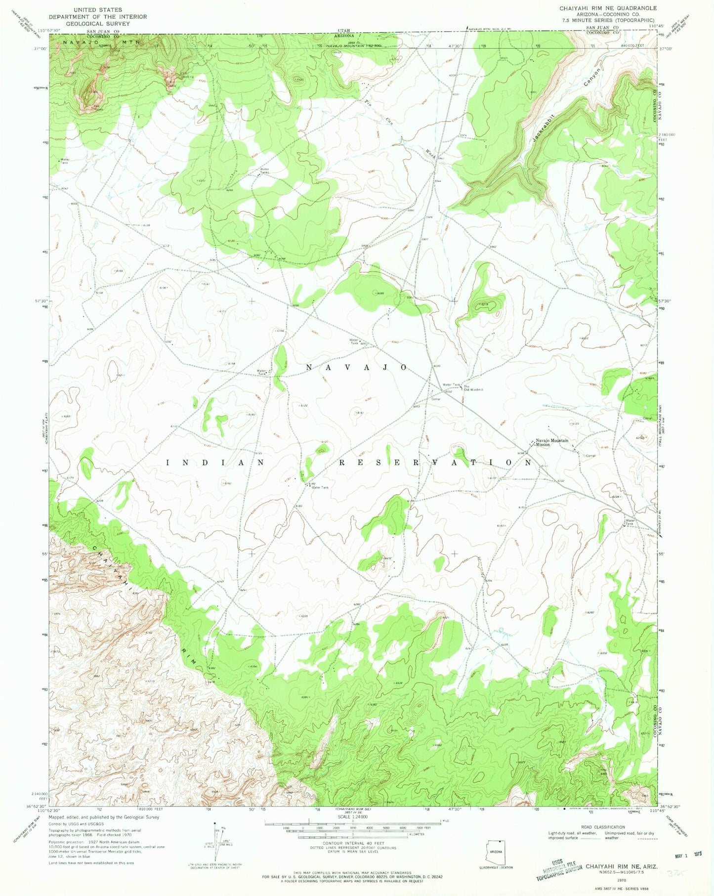 Classic USGS Chaiyahi Rim NE Arizona 7.5'x7.5' Topo Map Image