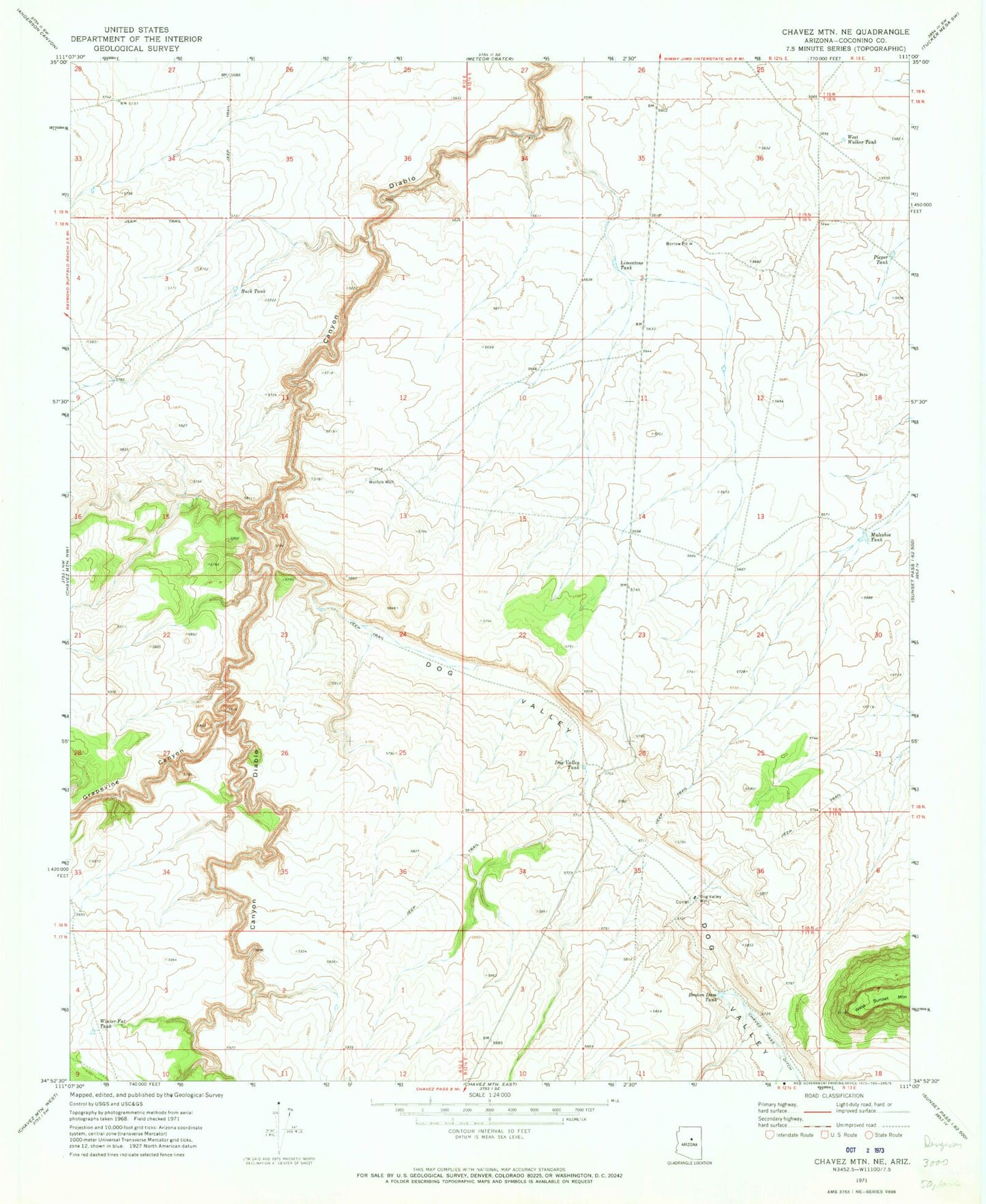 Classic USGS Chavez Mountain NE Arizona 7.5'x7.5' Topo Map Image