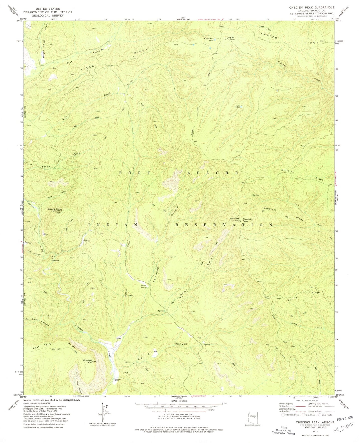 Classic USGS Chediski Peak Arizona 7.5'x7.5' Topo Map Image