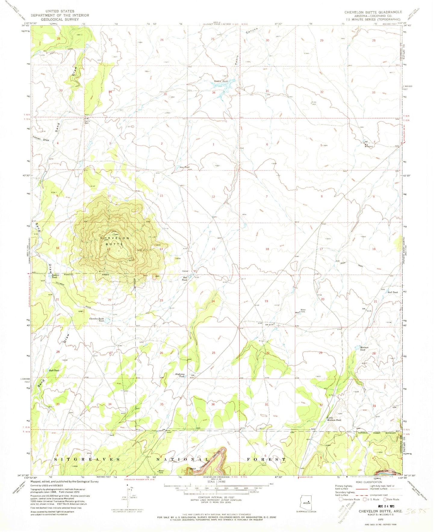 Classic USGS Chevelon Butte Arizona 7.5'x7.5' Topo Map Image
