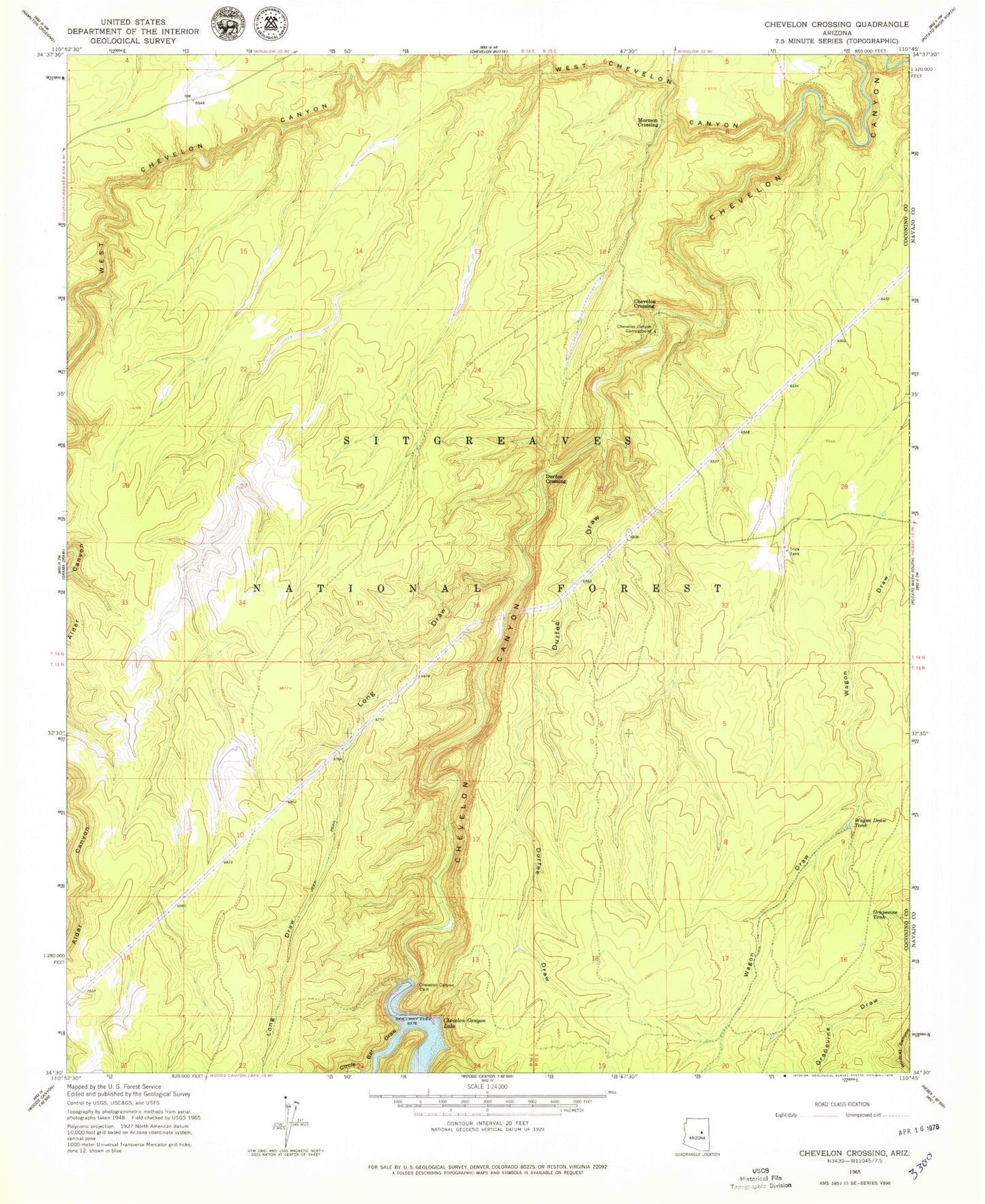 Classic USGS Chevelon Crossing Arizona 7.5'x7.5' Topo Map Image