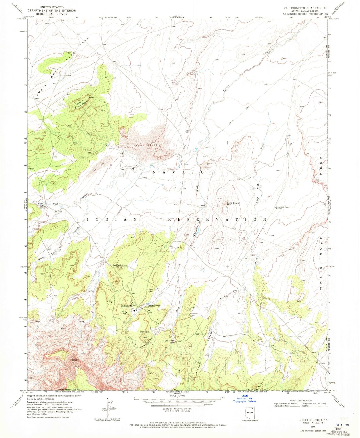 Classic USGS Chilchinbito Arizona 7.5'x7.5' Topo Map Image