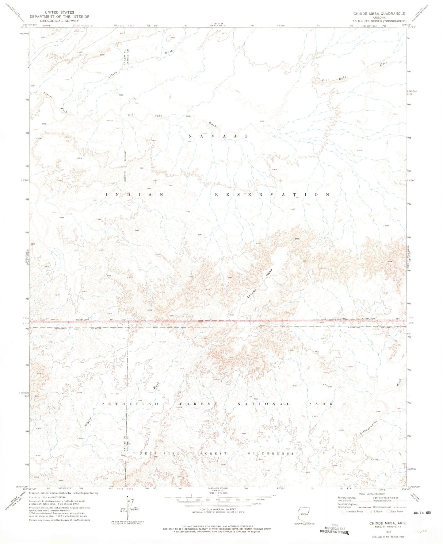 Classic USGS Chinde Mesa Arizona 7.5'x7.5' Topo Map Image