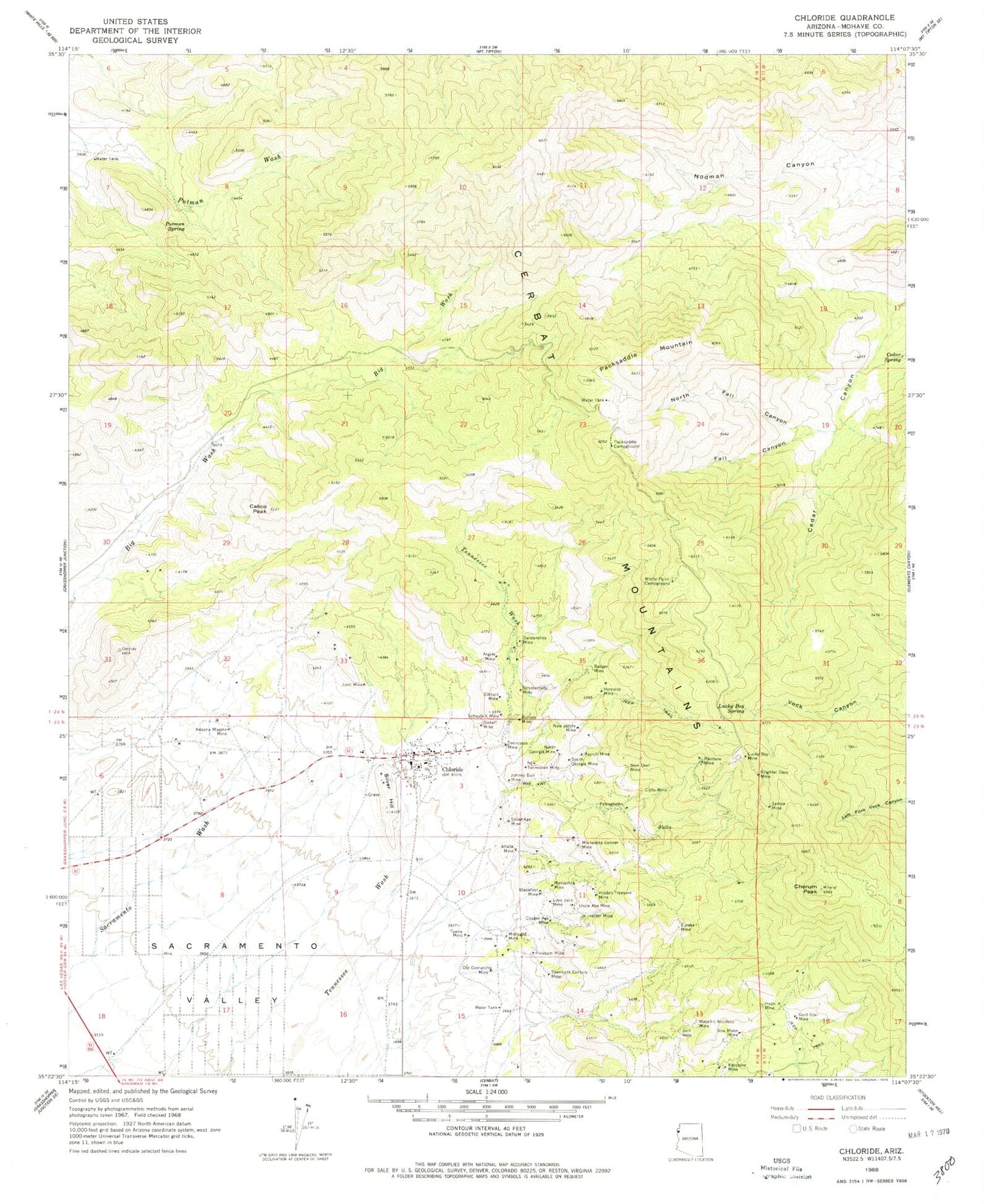 Classic USGS Chloride Arizona 7.5'x7.5' Topo Map Image