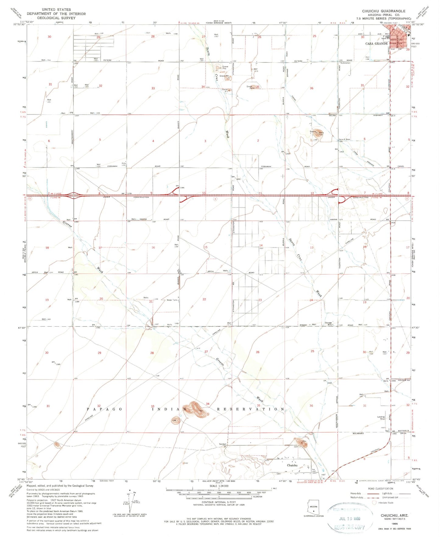 Classic USGS Chuichu Arizona 7.5'x7.5' Topo Map Image