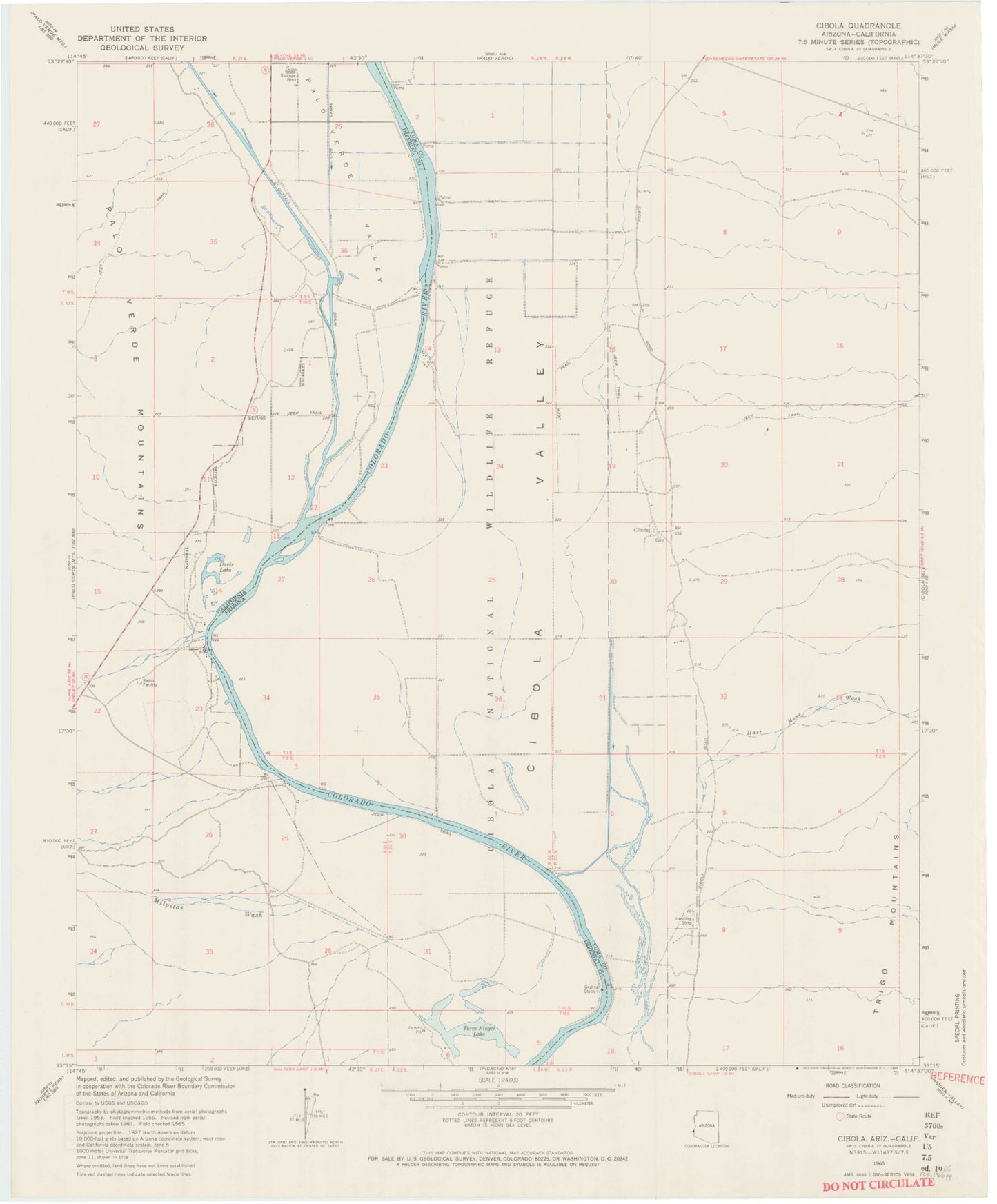 Classic USGS Cibola Arizona 7.5'x7.5' Topo Map Image