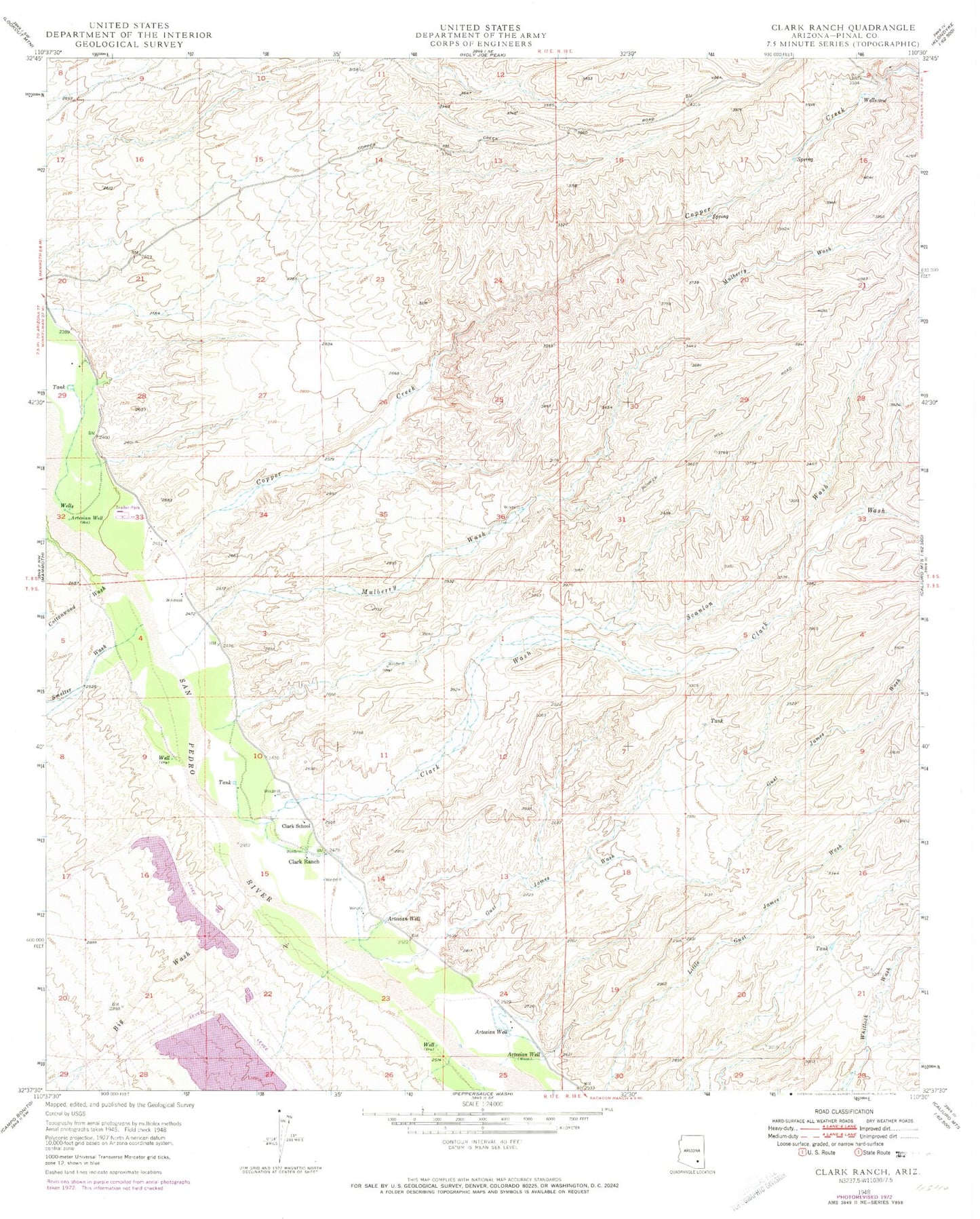 Classic USGS Clark Ranch Arizona 7.5'x7.5' Topo Map Image