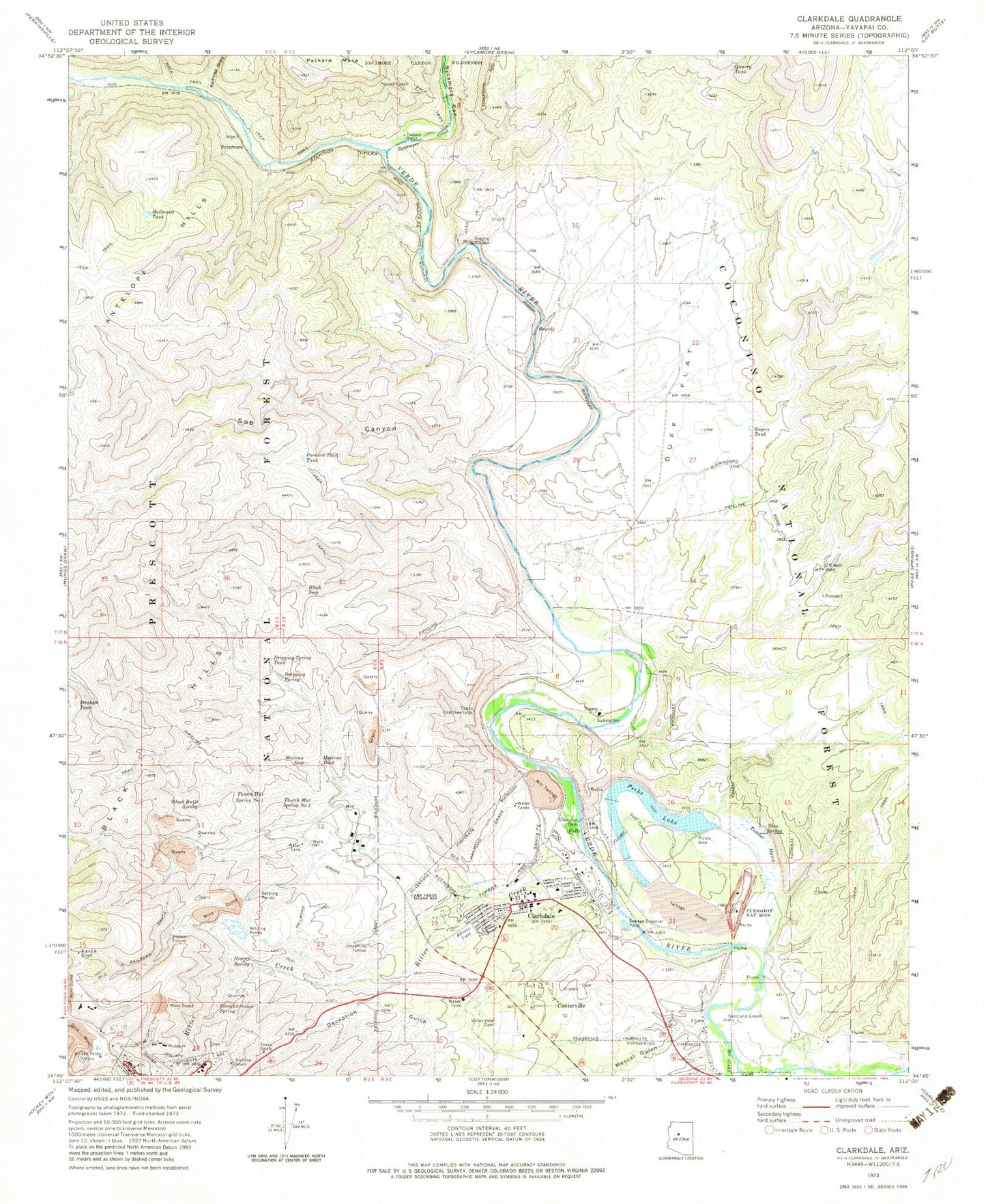 Classic USGS Clarkdale Arizona 7.5'x7.5' Topo Map Image