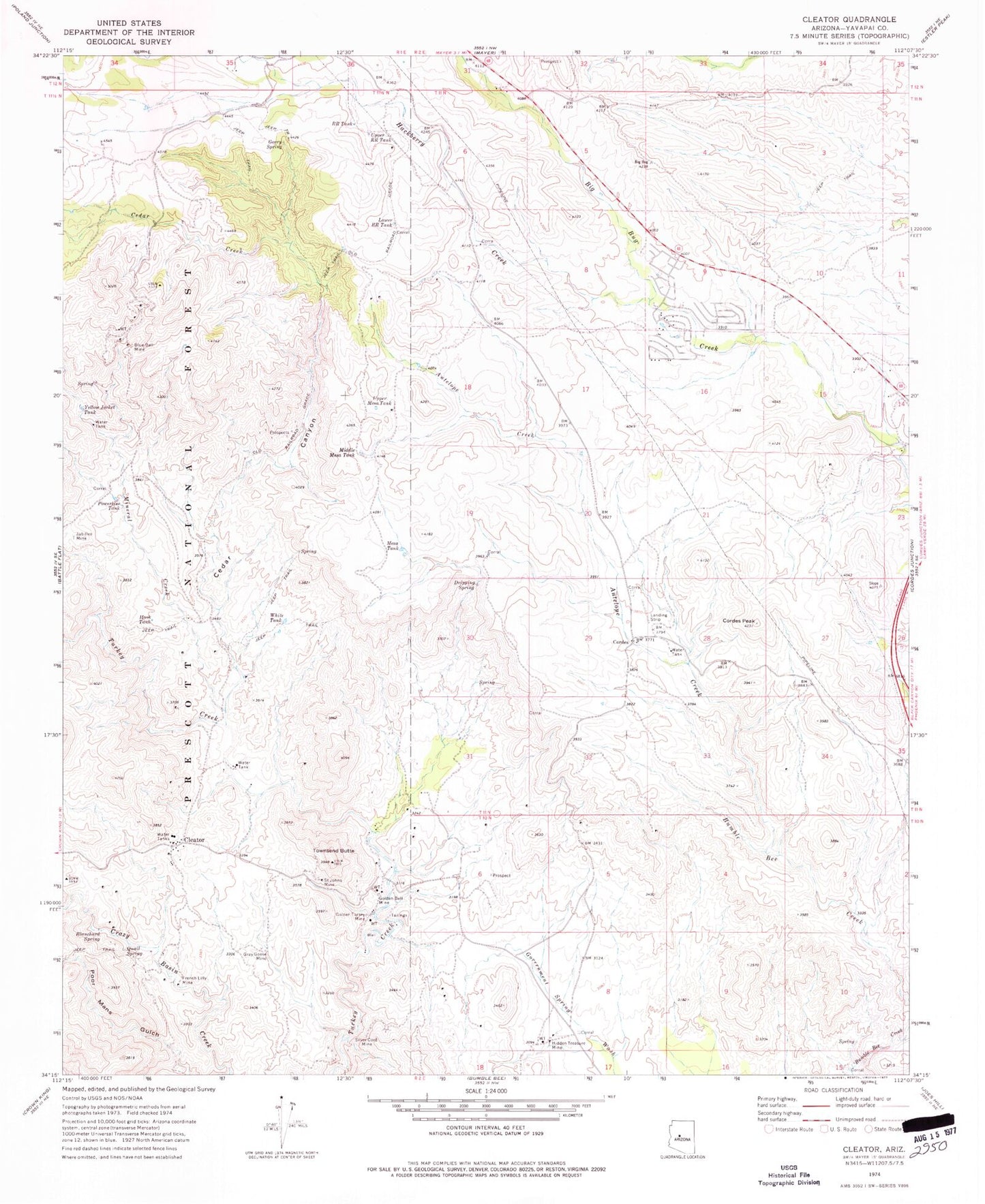 Classic USGS Cleator Arizona 7.5'x7.5' Topo Map Image