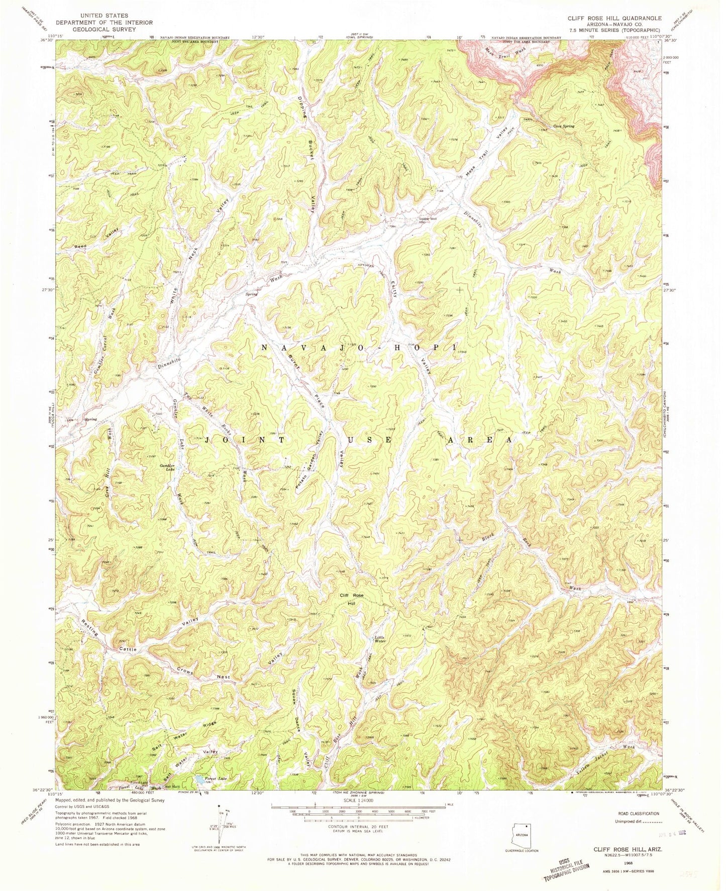 Classic USGS Cliff Rose Hill Arizona 7.5'x7.5' Topo Map Image