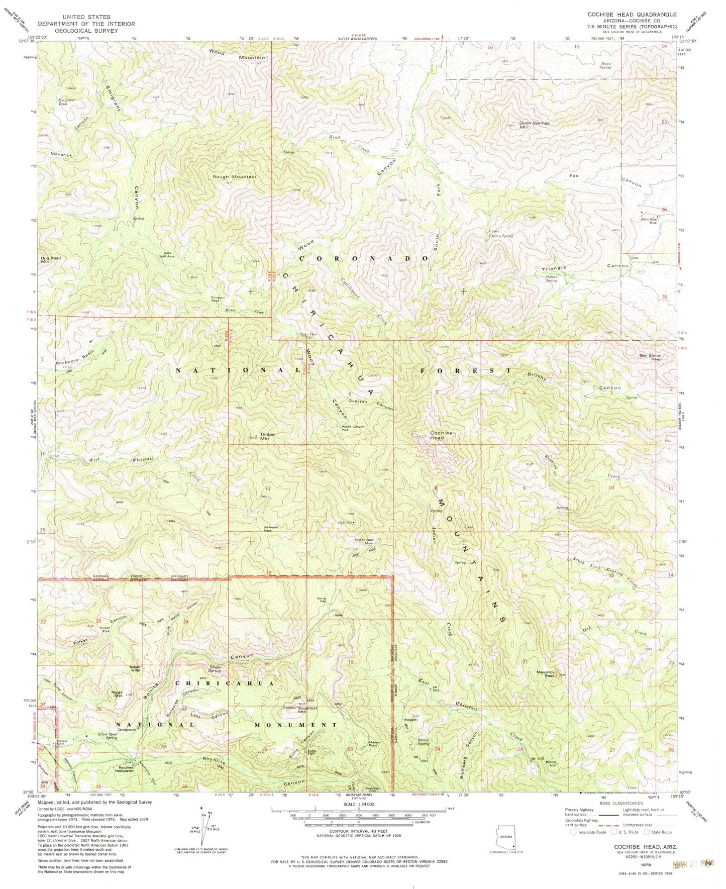 Classic USGS Cochise Head Arizona 7.5'x7.5' Topo Map Image