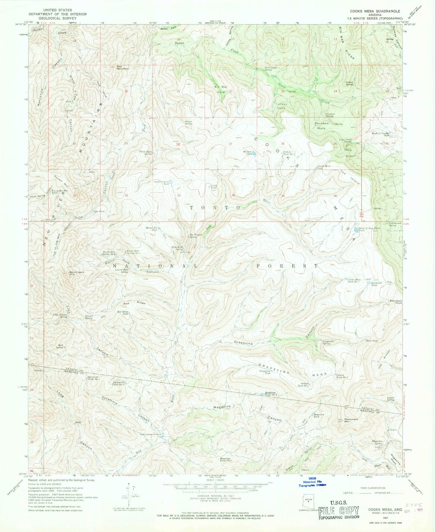 Classic USGS Cooks Mesa Arizona 7.5'x7.5' Topo Map Image