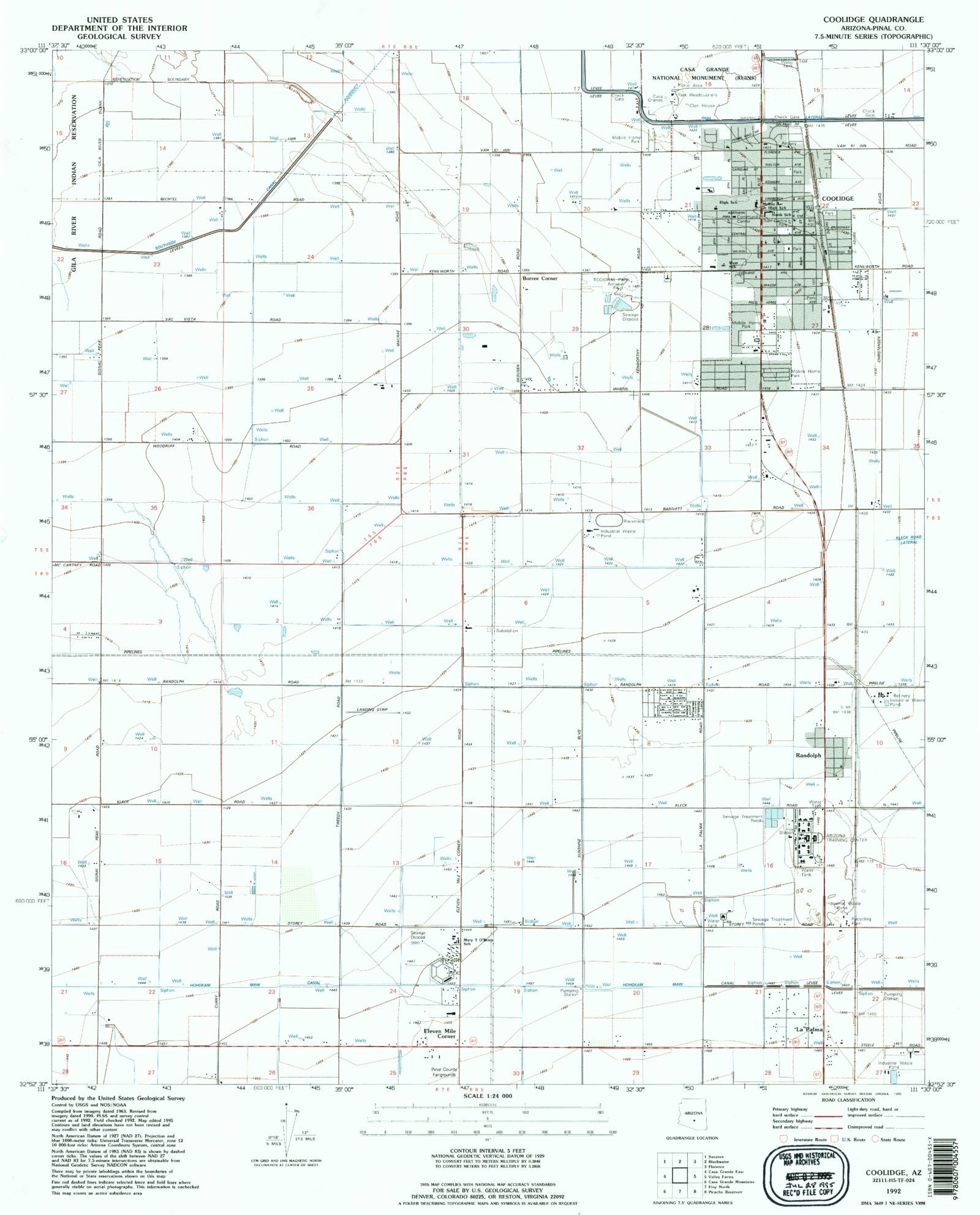 Classic USGS Coolidge Arizona 7.5'x7.5' Topo Map MyTopo Map Store