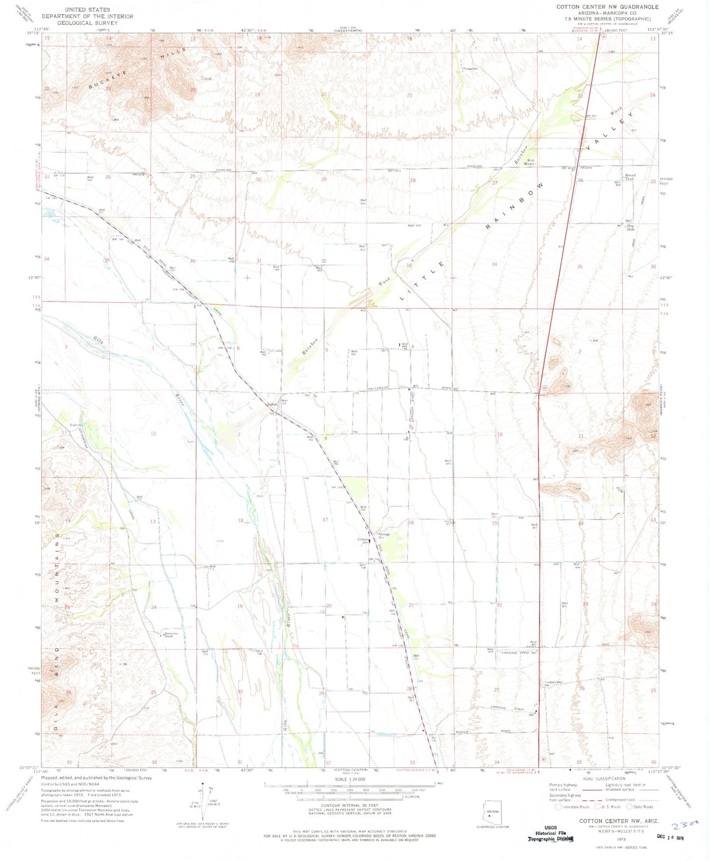 Classic USGS Cotton Center NW Arizona 7.5'x7.5' Topo Map Image