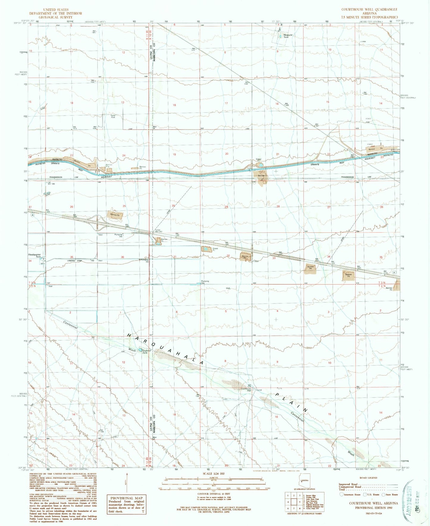 Classic USGS Courthouse Well Arizona 7.5'x7.5' Topo Map Image