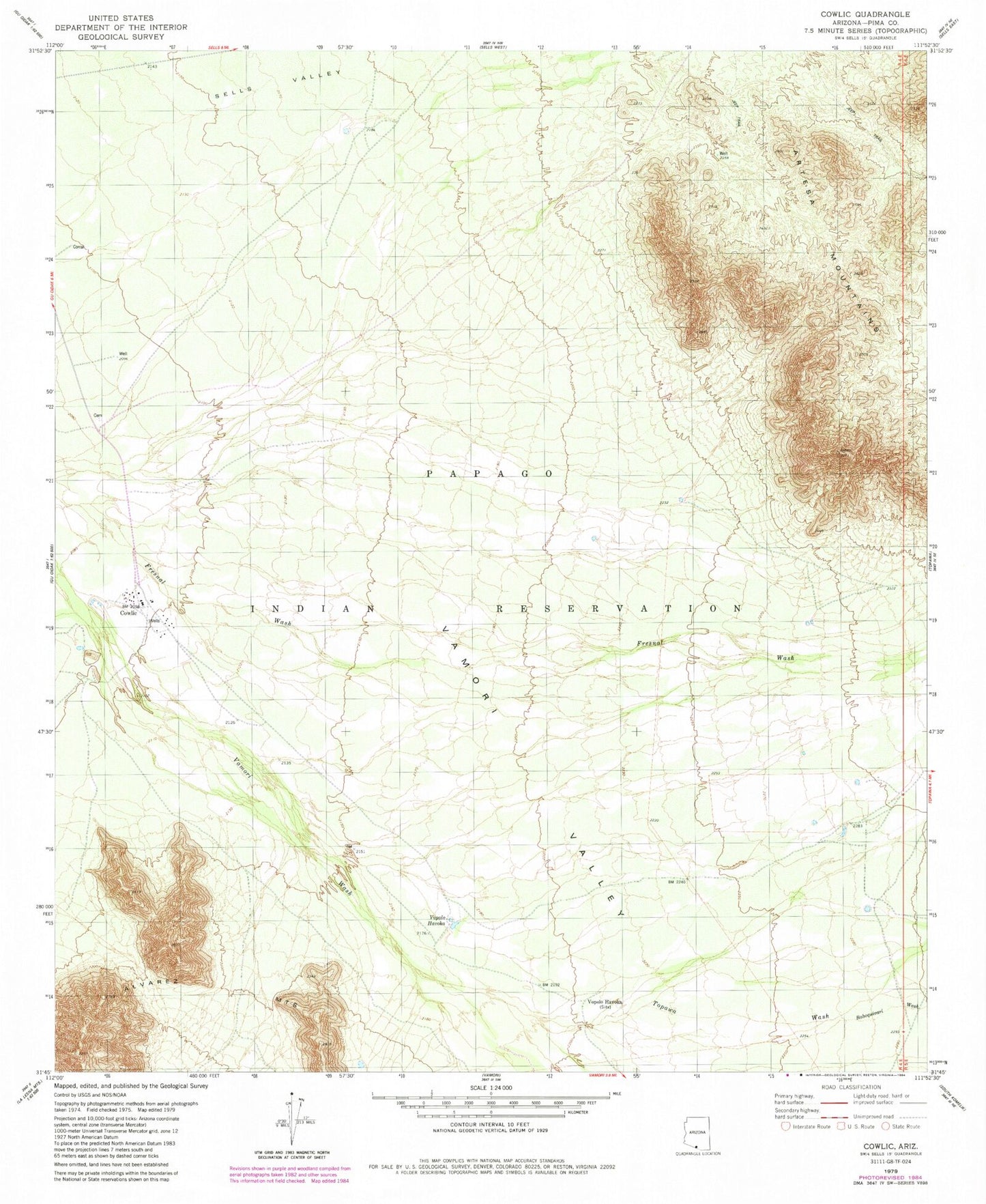 Classic USGS Cowlic Arizona 7.5'x7.5' Topo Map Image