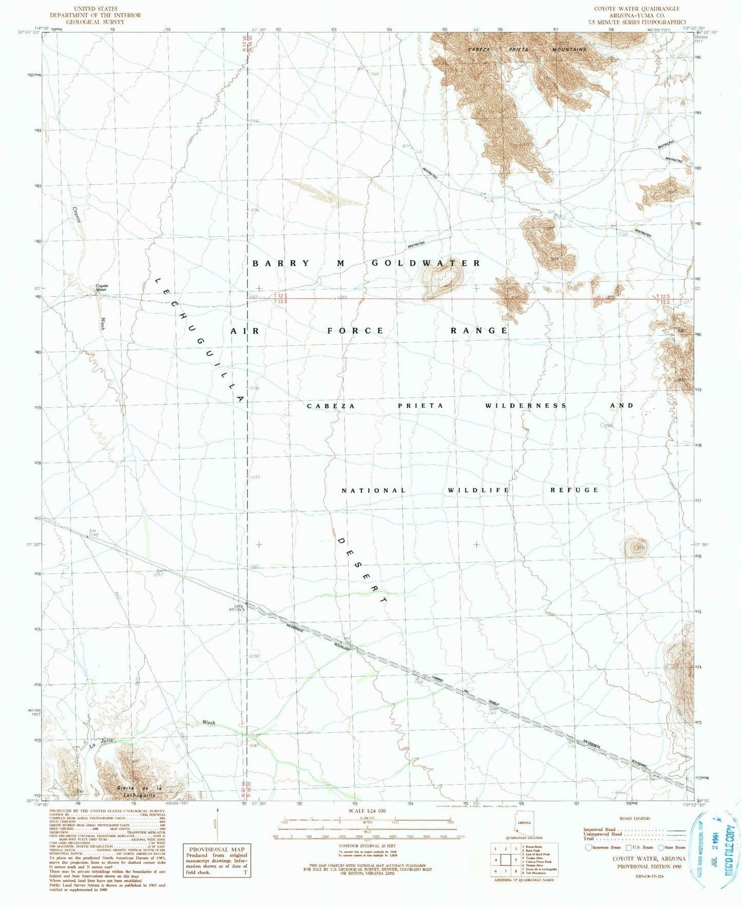 Classic USGS Coyote Water Arizona 7.5'x7.5' Topo Map Image