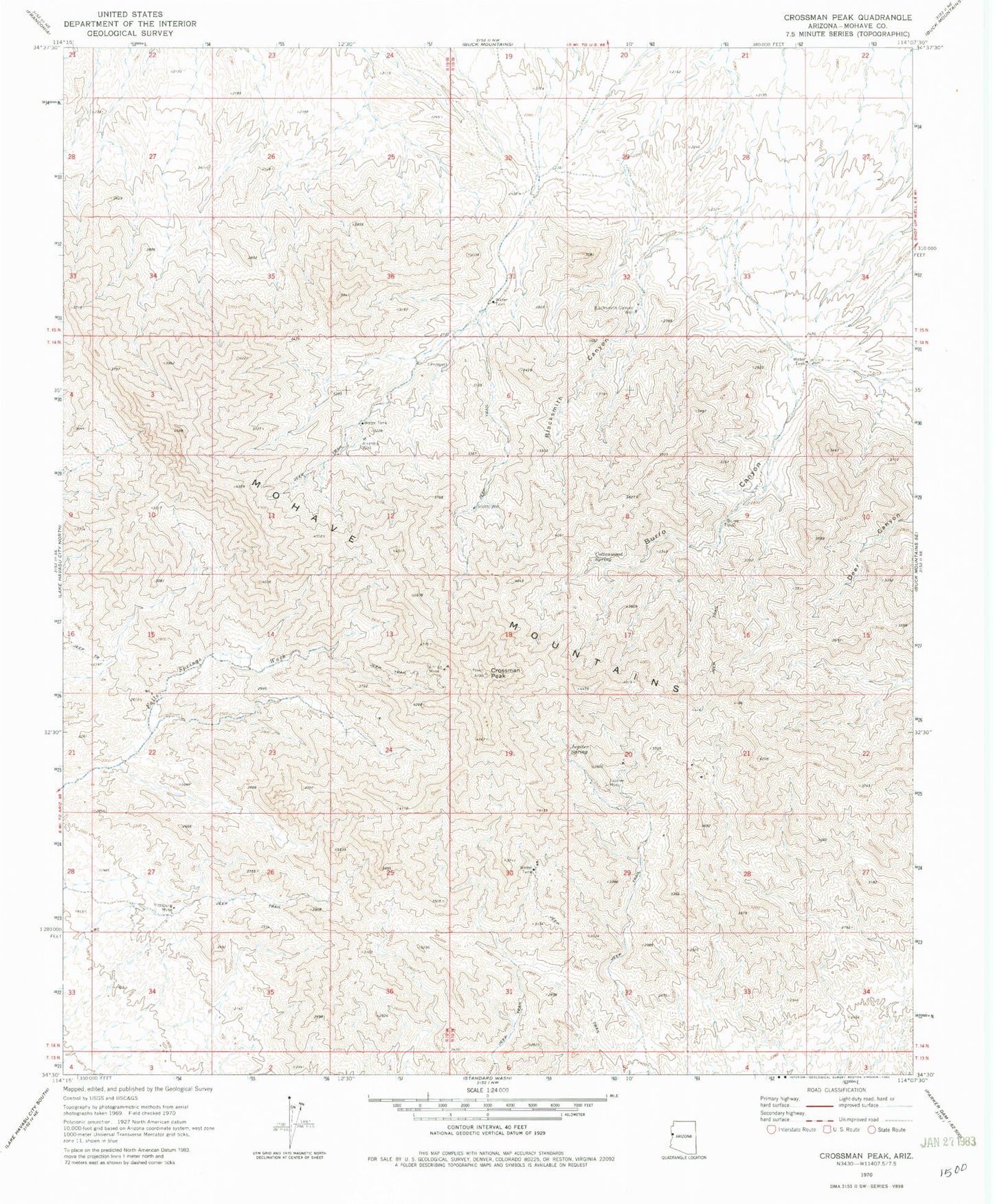 Classic USGS Crossman Peak Arizona 7.5'x7.5' Topo Map Image