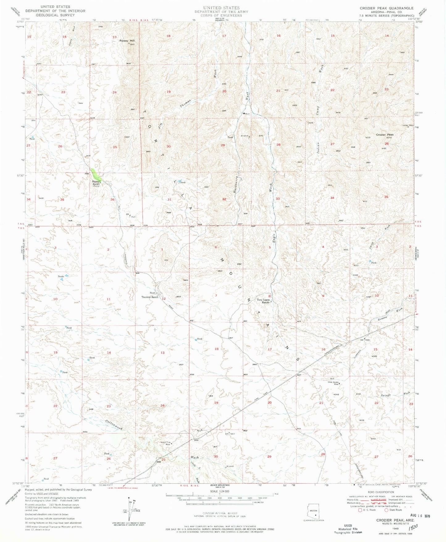 Classic USGS Crozier Peak Arizona 7.5'x7.5' Topo Map Image