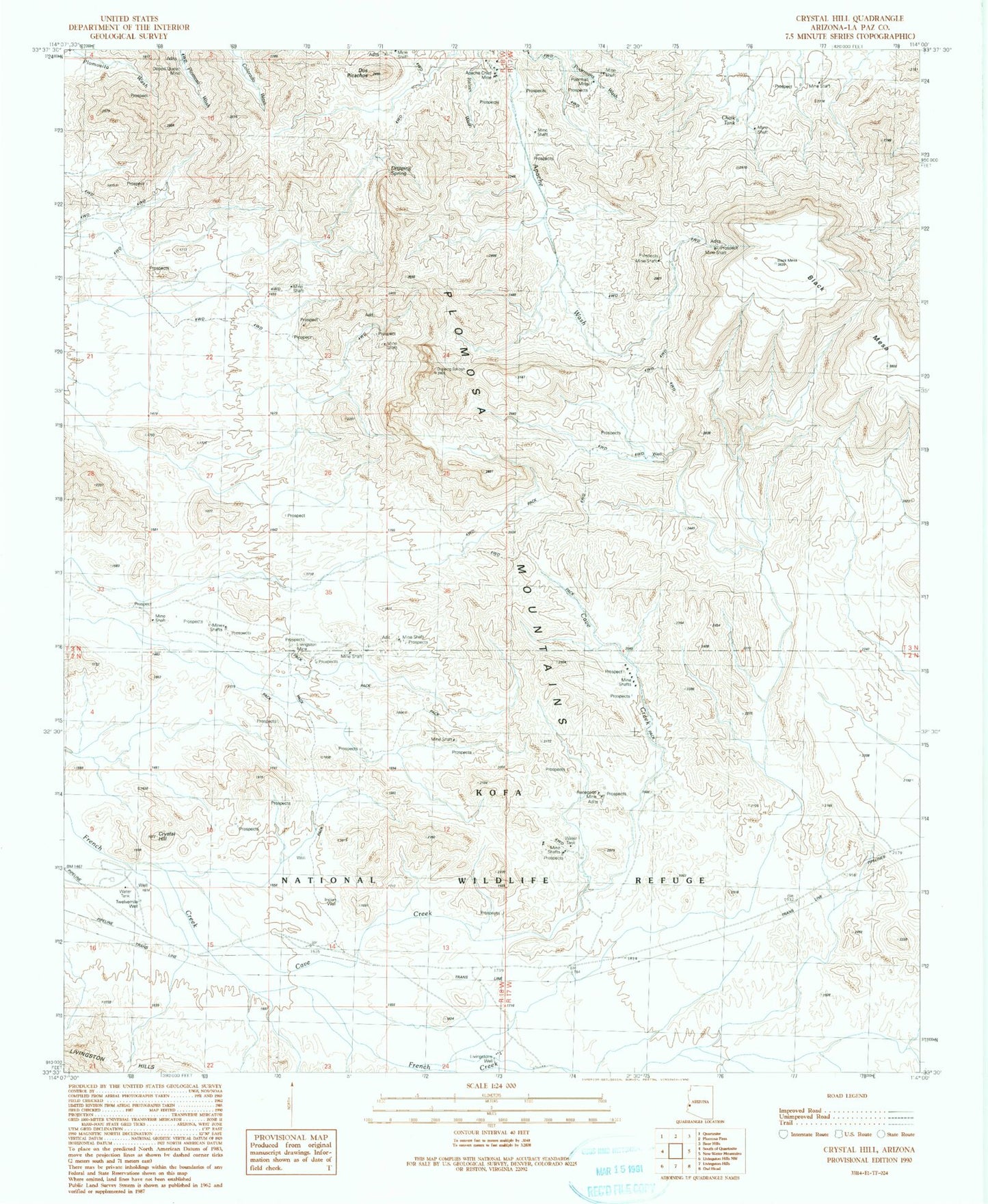 Classic USGS Crystal Hill Arizona 7.5'x7.5' Topo Map Image