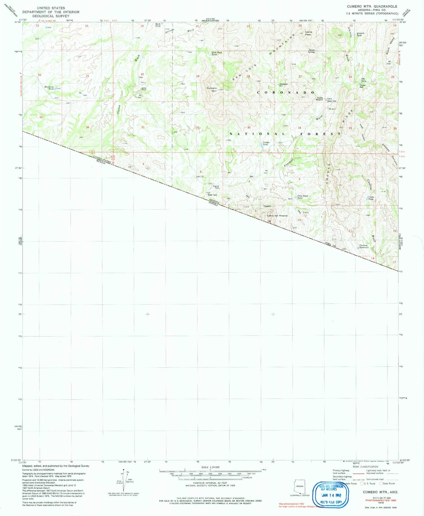 Classic USGS Cumero Mountain Arizona 7.5'x7.5' Topo Map Image