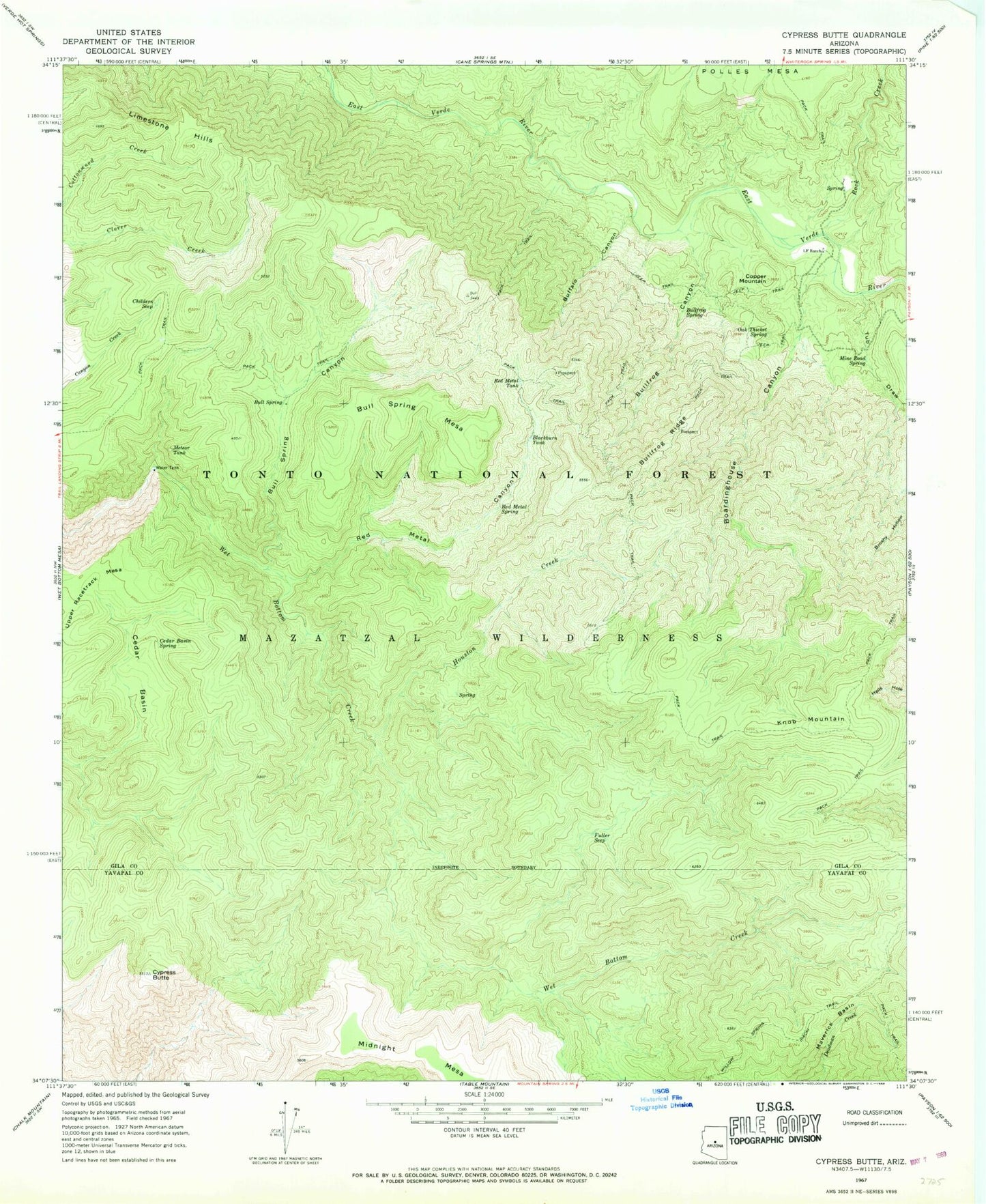 Classic USGS Cypress Butte Arizona 7.5'x7.5' Topo Map Image