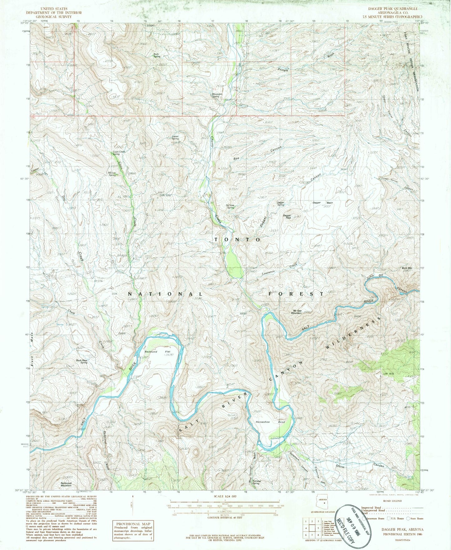 Classic USGS Dagger Peak Arizona 7.5'x7.5' Topo Map Image