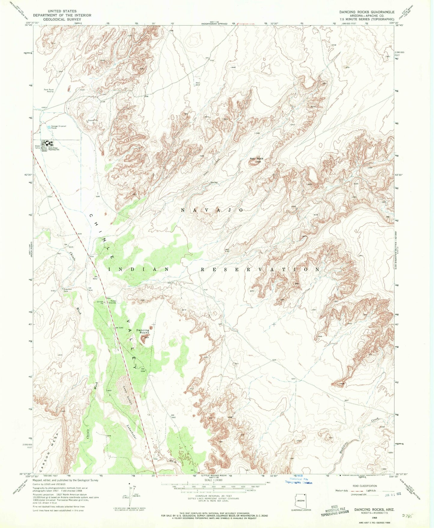 Classic USGS Dancing Rocks Arizona 7.5'x7.5' Topo Map Image