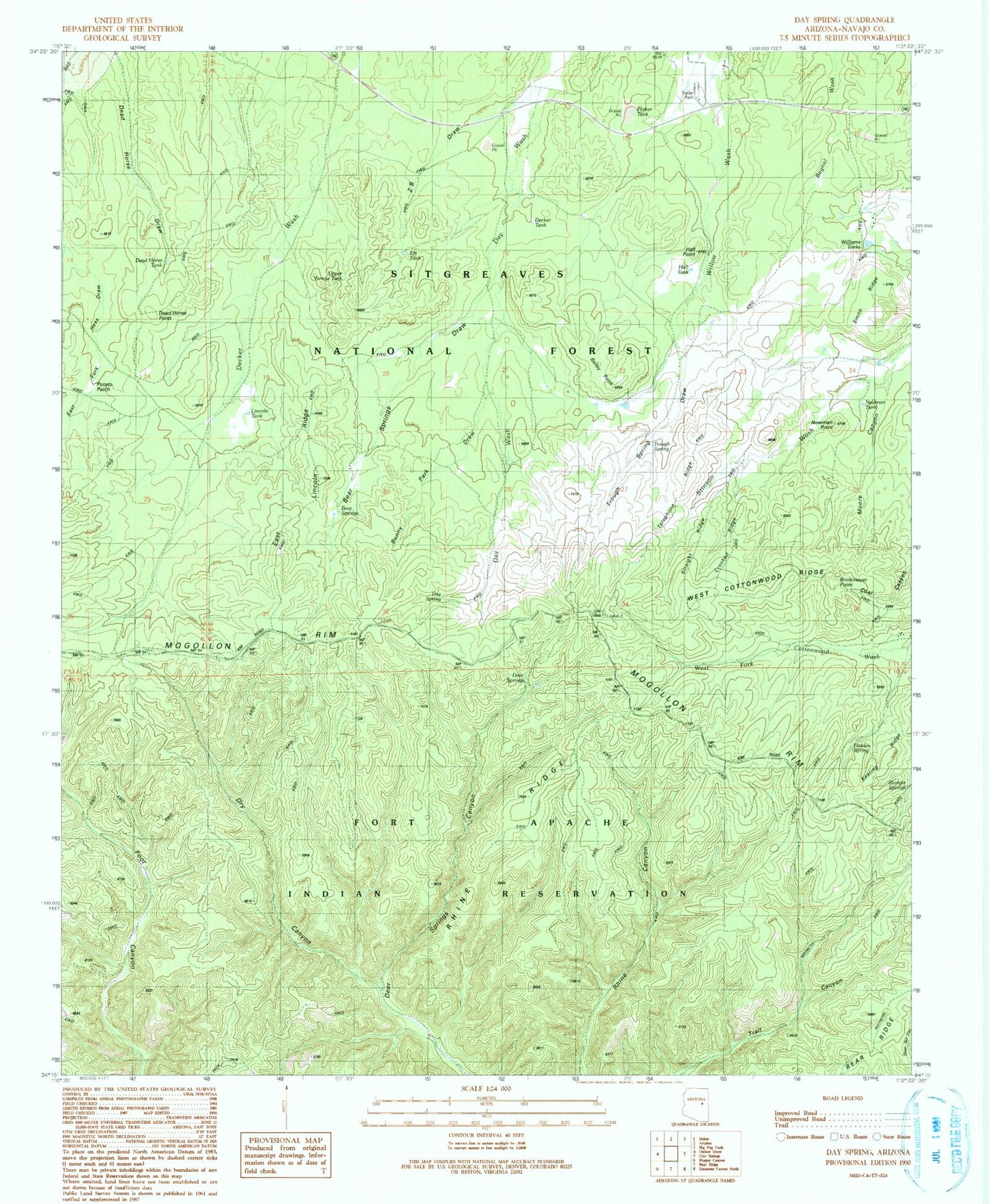 Classic USGS Day Spring Arizona 7.5'x7.5' Topo Map Image