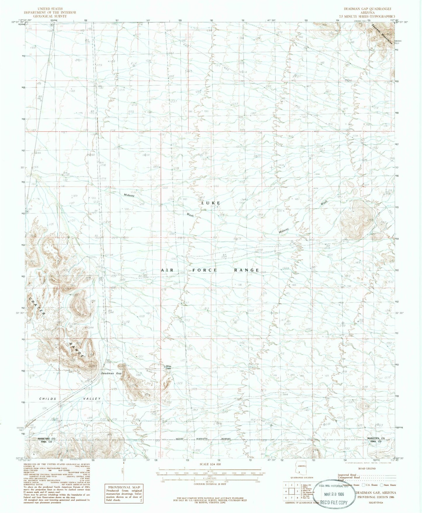 Classic USGS Deadman Gap Arizona 7.5'x7.5' Topo Map Image