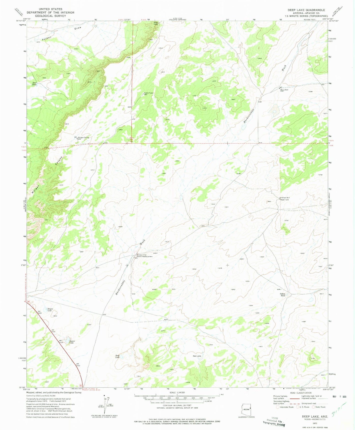 Classic USGS Deep Lake Arizona 7.5'x7.5' Topo Map Image