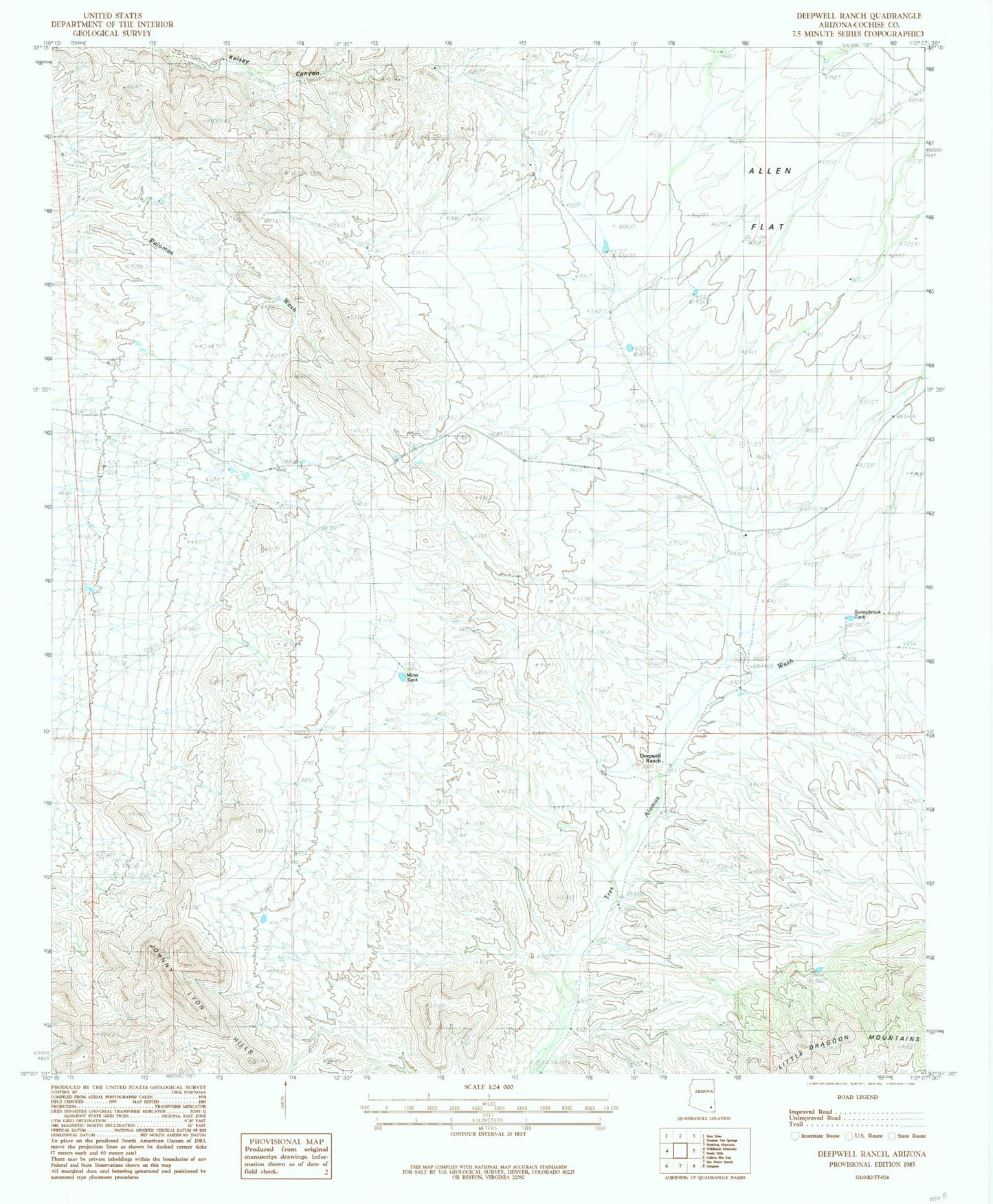 Classic USGS Deepwell Ranch Arizona 7.5'x7.5' Topo Map Image