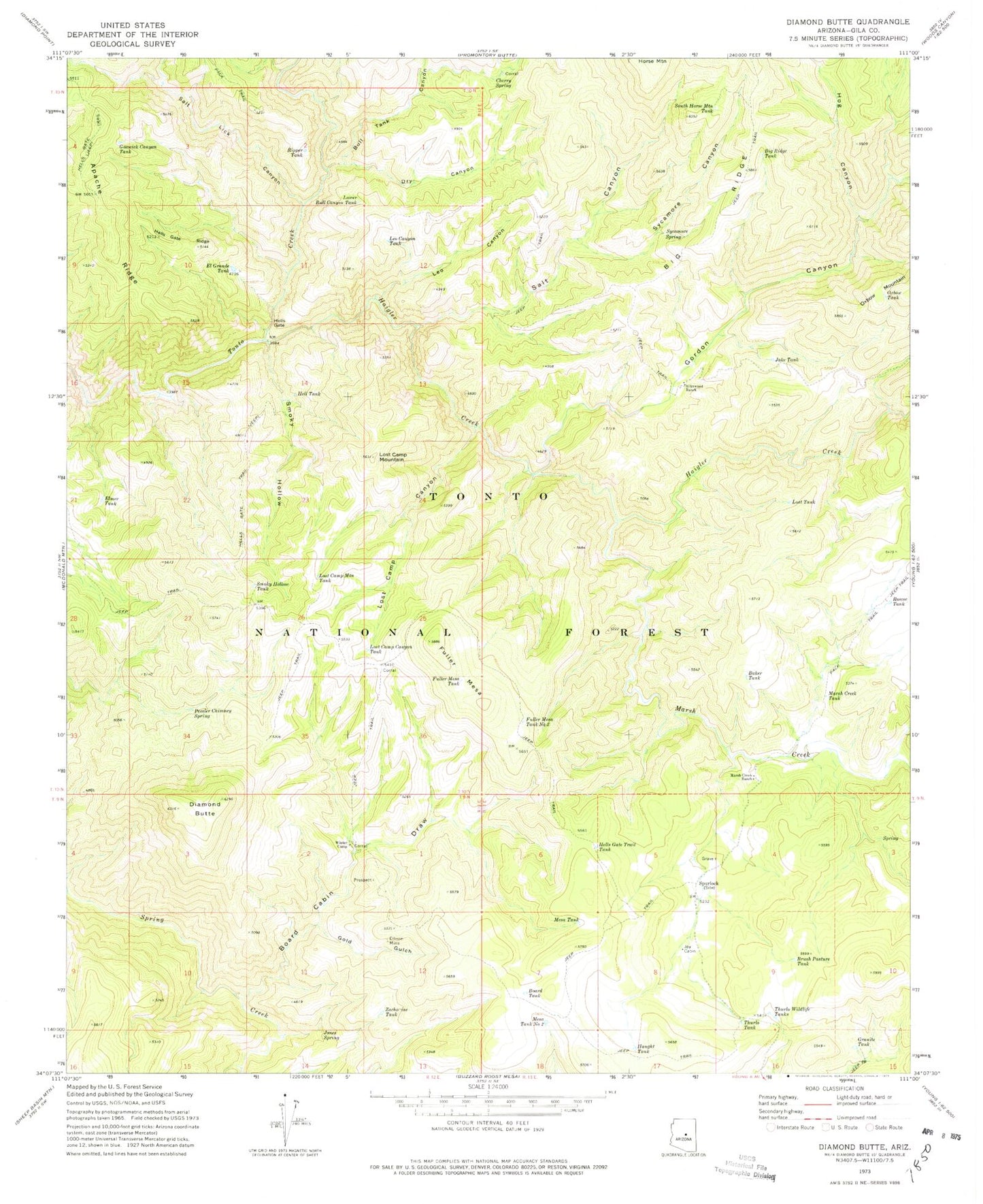 Classic USGS Diamond Butte Arizona 7.5'x7.5' Topo Map Image